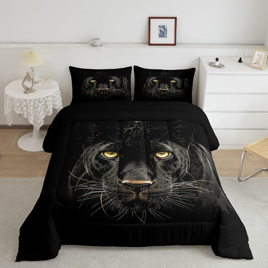 Manfei Black African Cheetah Comforter Set,Leopard Print Bedding Set Kids Teens Modern Decor,Wildlife Animal Comforter with 1 Pillowcase for All Seasons,Twin