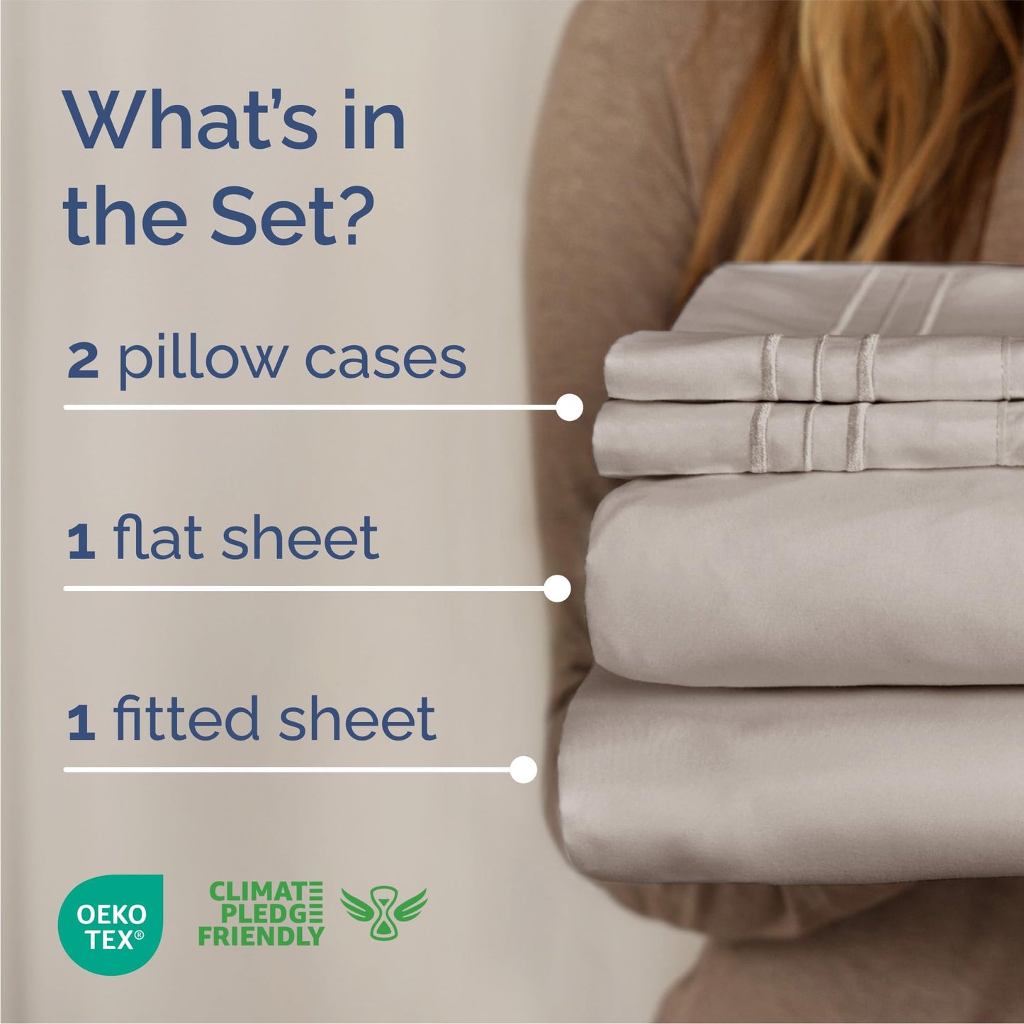 Full Size 4 Piece Sheet Set - Comfy Breathable & Cooling Sheets - Hotel Luxury Bed Sheets for Women and Men - Deep Pockets, Easy-Fit, Soft and Wrinkle Free Sheets - Light Grey Oeko-Tex Bed Sheet Set