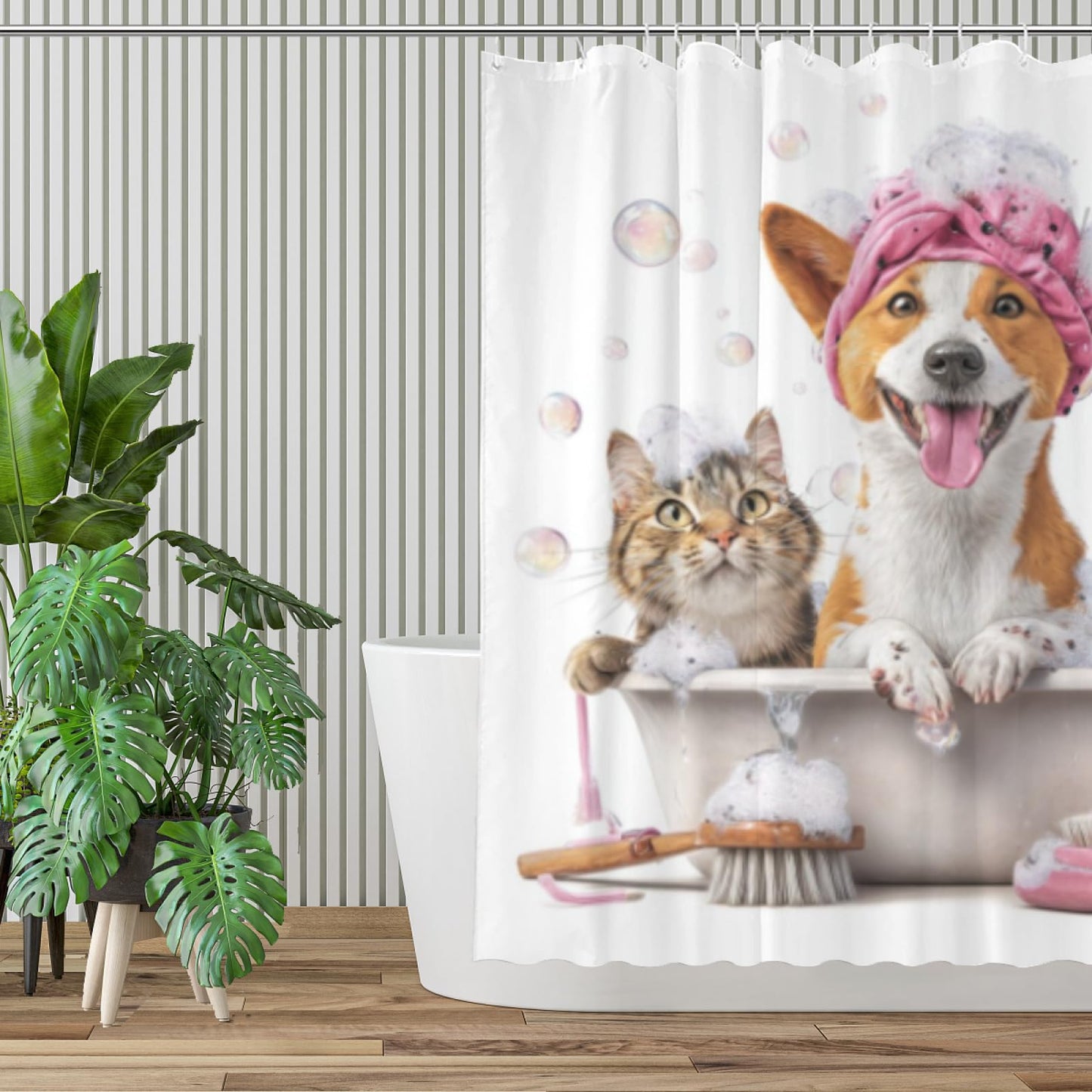 Wordatu Funny Basenji Shower Curtain Decor Fabric Bathroom Curtains, Kids Children Cartoon Waterproof 72x72 inch with 12 Hooks