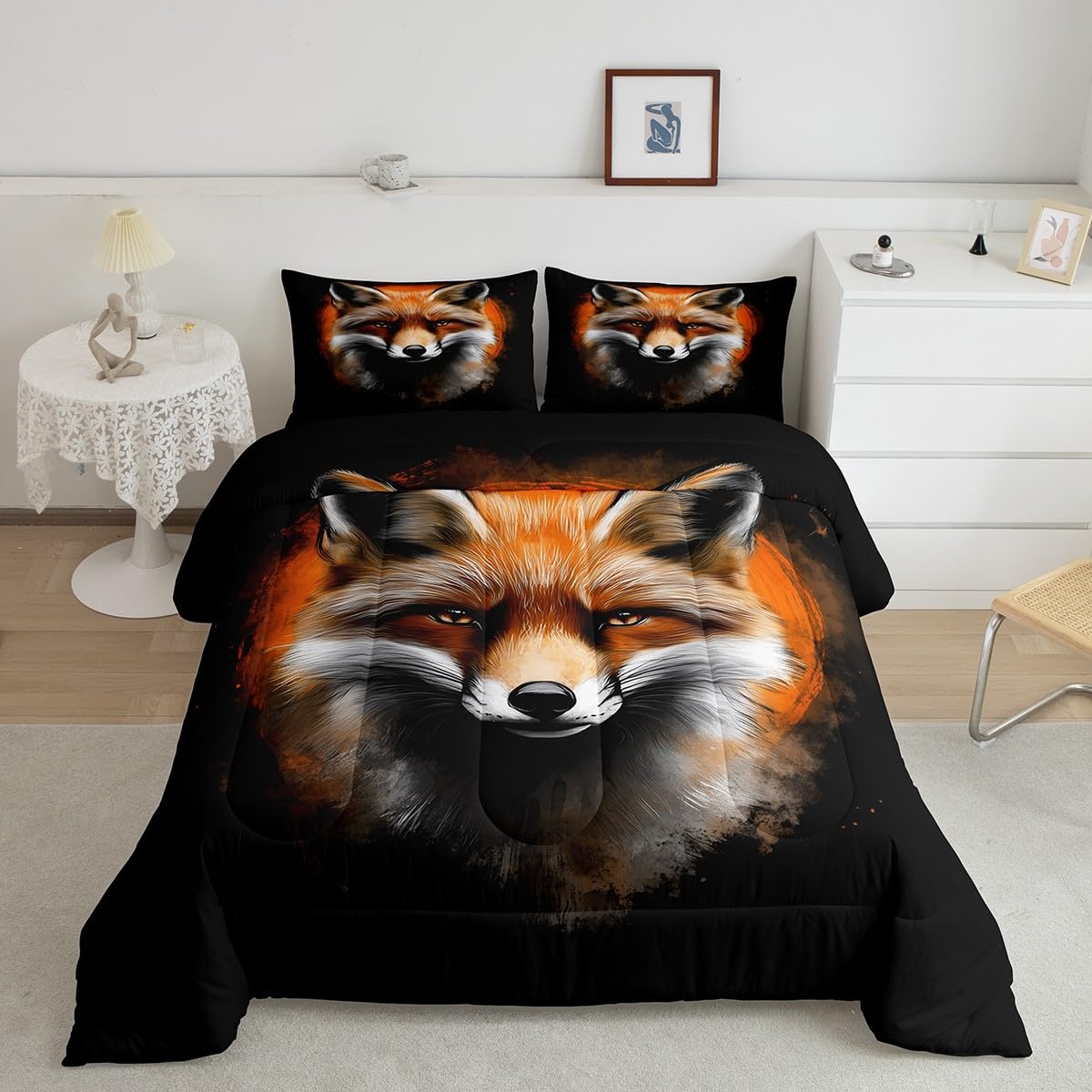 Feelyou Fox Comforter Set Twin Size Kids Cute Cartoon Fox Bedding Set for Boys Girls Teens Orange Animal Comforter Breathable Woodland Fox Duvet Set Nature Wildlife Quilt Set