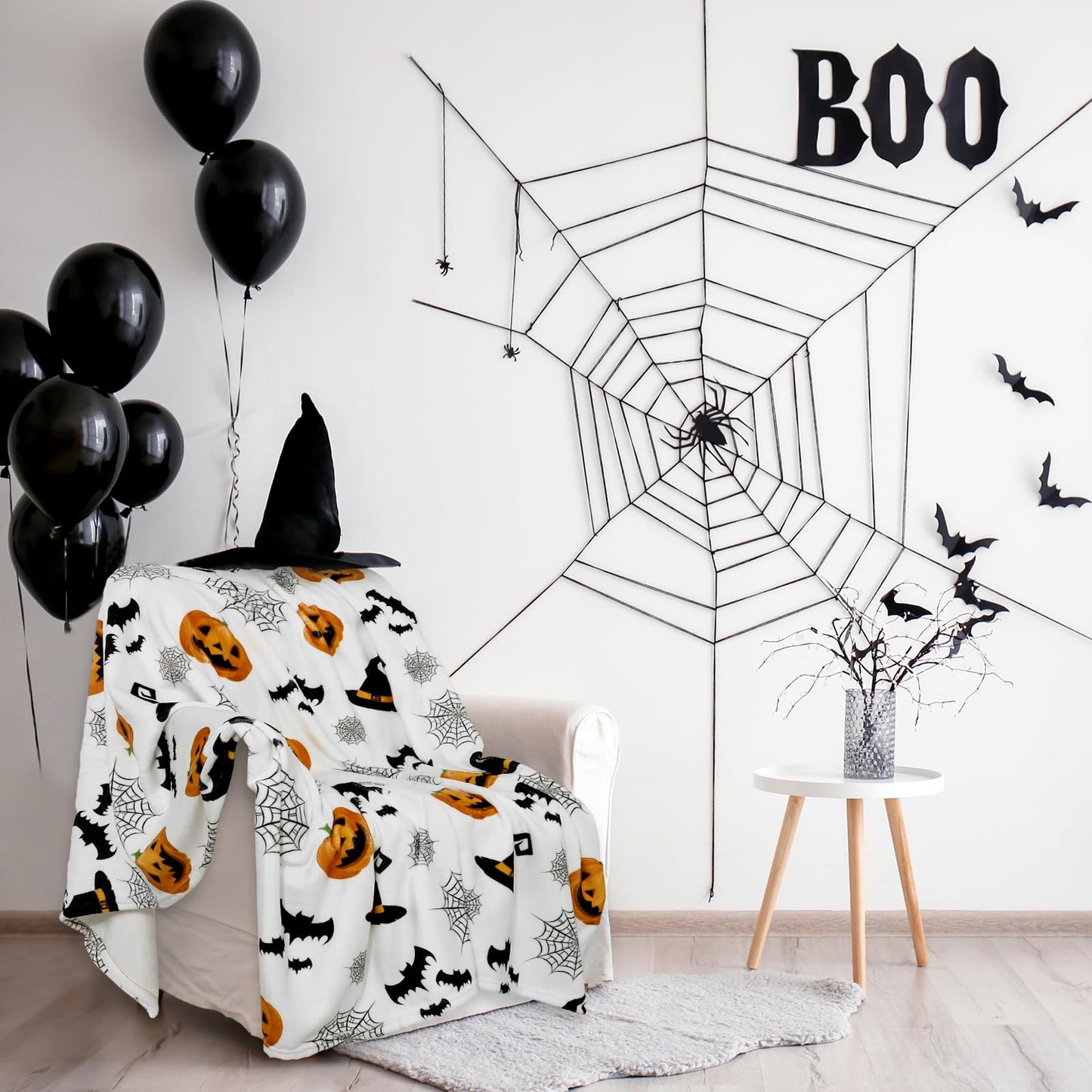 JarThenaAMCS Halloween Fuzzy Blanket Pumpkin Bat Spiderweb Witch Hat Cute Throw Blanket Halloween Soft Cozy Flannel Blankets for Home Party Bed Sofa Couch, 50 x 60 Inch
