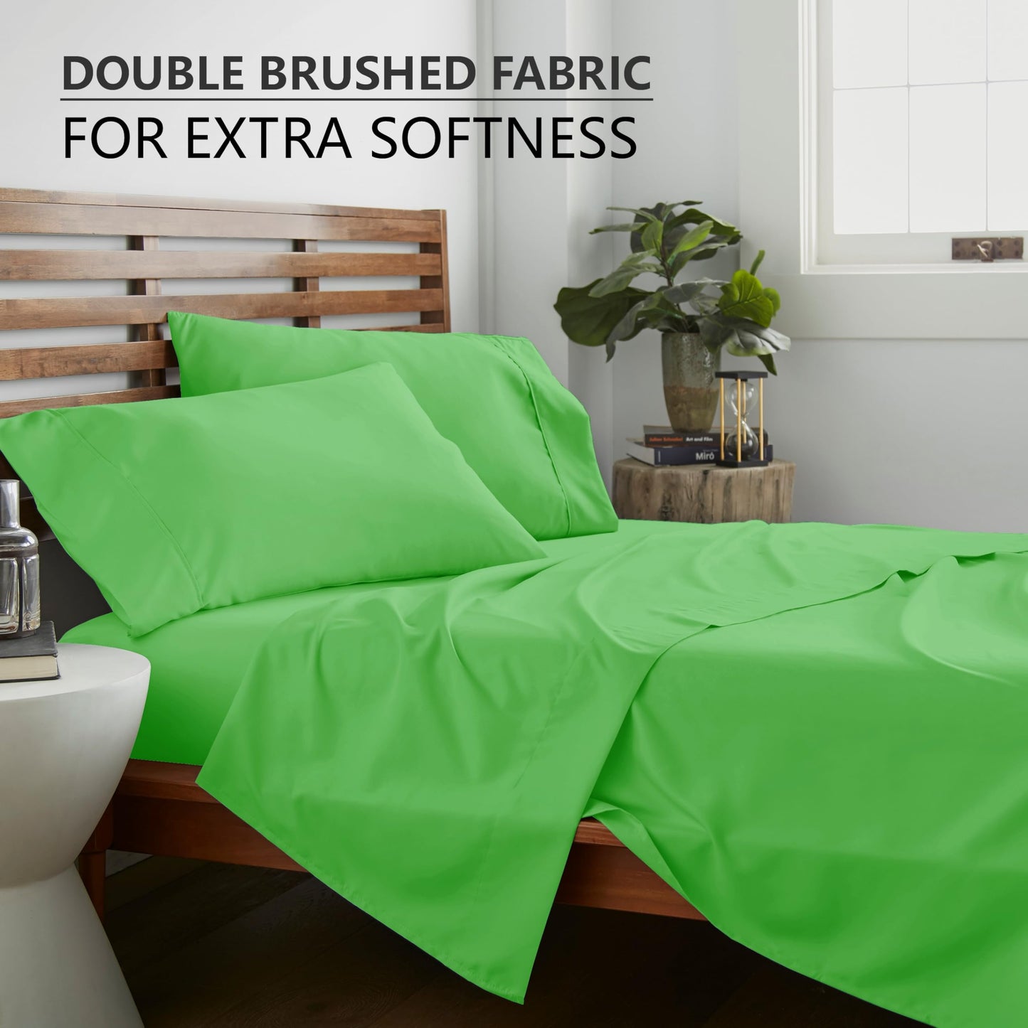 American Home Collection Full Size Sheet Set - Ultra-Soft Microfiber 15-Inch Deep Pocket - Wrinkle Free and Fade Resistant (Lime Green)