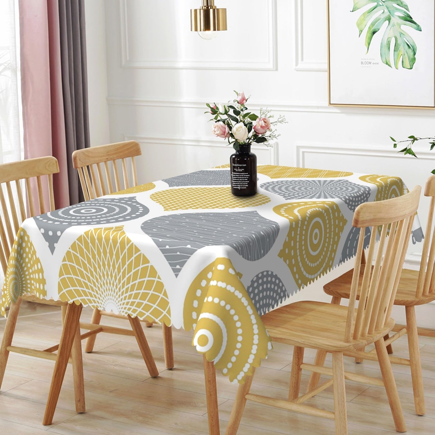 TTQYFNM 60x84inches Mid Century Tablecloth Yellow and Grey Modern Geometric Pattern Table Cloth Washable and Wrinkle Resistant Fabric Table Cover for Kitchen Dining Patio Cafe Restaurant Home