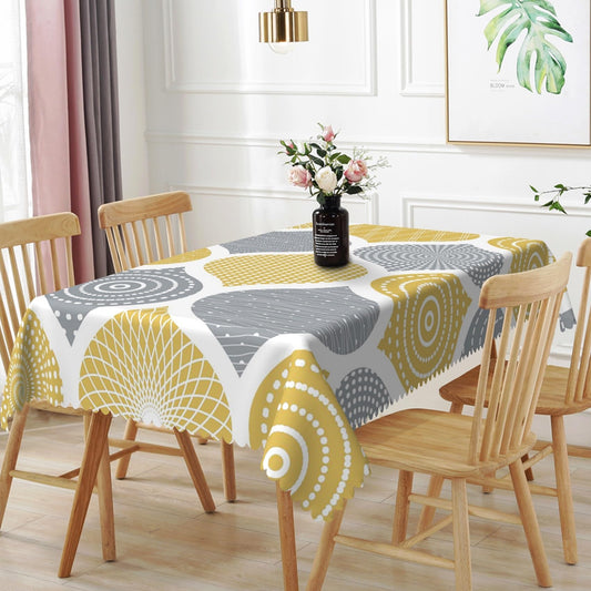 TTQYFNM 60x84inches Mid Century Tablecloth Yellow and Grey Modern Geometric Pattern Table Cloth Washable and Wrinkle Resistant Fabric Table Cover for Kitchen Dining Patio Cafe Restaurant Home