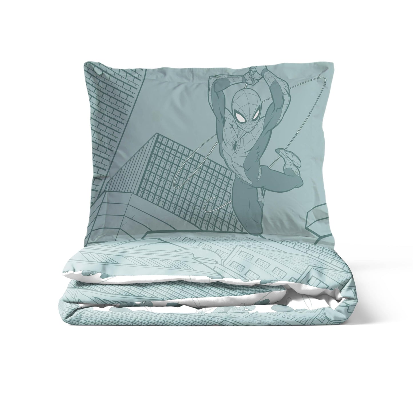 Jay Franco Kids Duvet Cover Set with Sham & Pillowcase – Ultra-Soft Bedding for Room Decor, Cover ONLY Comforter NOT Included, Green - Spiderman, 2 Piece Twin