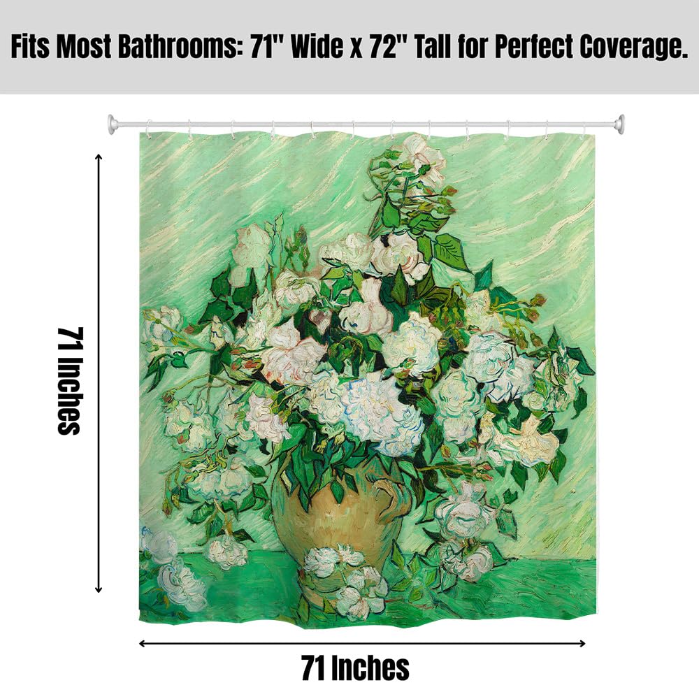 Sobrzy Van Gogh Shower Curtain for Bathroom with Hooks, Famous Art Long Cloth Fabric Shower Curtain Bath Van Gogh Decorations, 71Wx72L (Multi, 71x72 Inches, Roses)