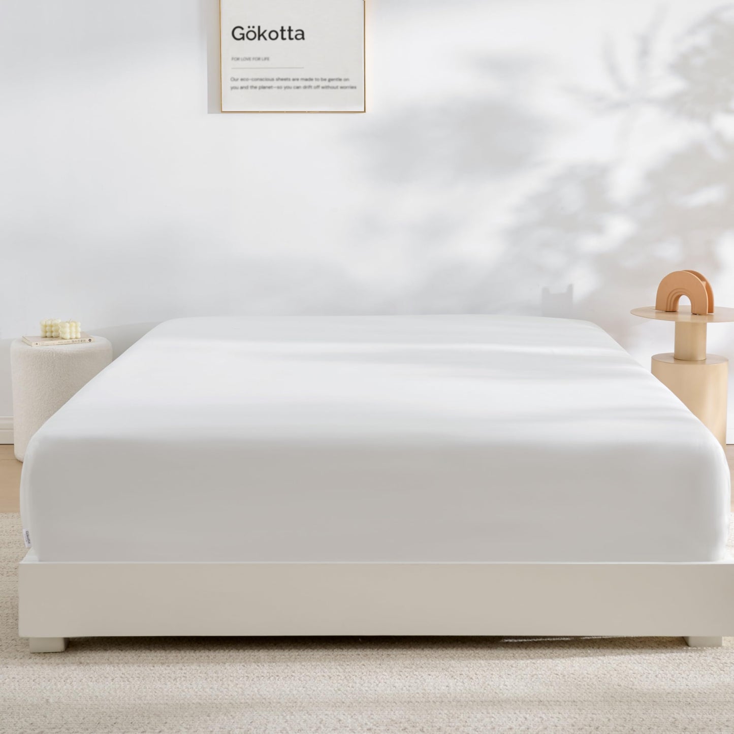 GOKOTTA Fitted Sheet King Only,100% Rayon Derived from Bamboo Fitted Sheet,Ultra Soft,Cooling and Breathable Bottom Sheet with 4 Elastic Corner Straps,No Slip,No Pilling,16" Deep Pocket-Bright White