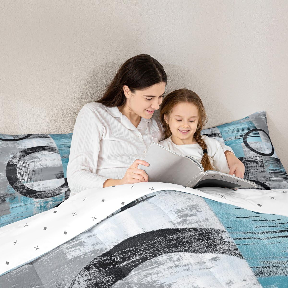 Feelyou Abstract Comforter Set Full Size Modern Abstract Art Bedding Set Geometric Duvet Quilt Luxury Bedroom Decor Blue 3 Pcs with 2 Pillow Cases