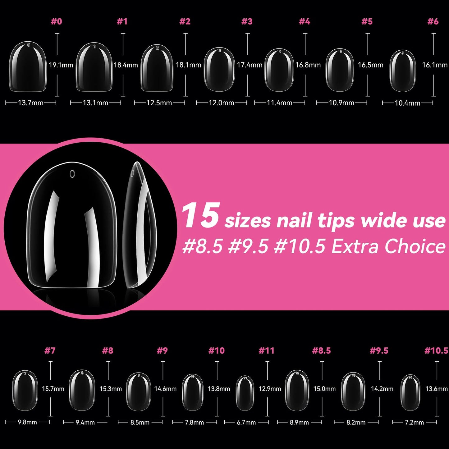 UNA GELLA Extra Short Oval Almond Gel Nail Tips 360pcs 15 Sizes Round Almond Press on Nails Short Oval Fake Tips Full Nails For Nail Extension DIY Salon Soft Gel Tips