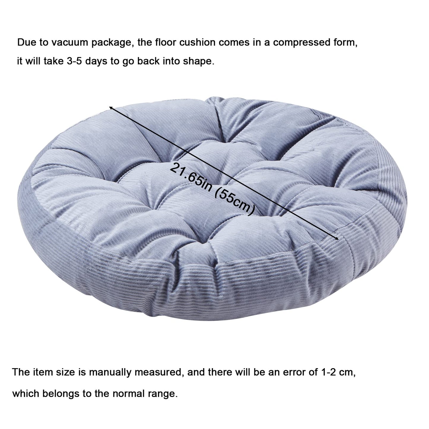 Big Hippo 22" Large Floor Pillow Cushion - Soft Corduroy Seating for Adults, High Rebound Meditation Support to Relieve Pressure on Hard Floors, Yoga & Reading Nook (Gray)