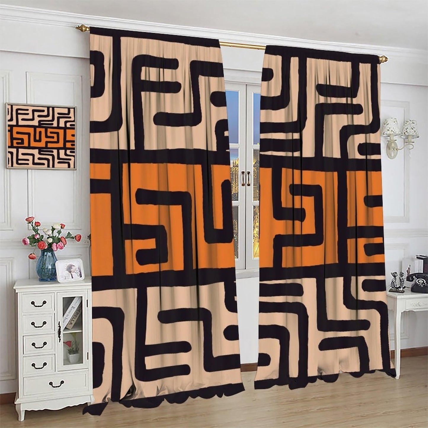 Djaby African Ethnic Blackout Curtains, Rustic Abstract African Traditional Geometric Art Printed Window Drapes for Bedroom Living Room Kitchen 42" W X 45" L(No Blackout)