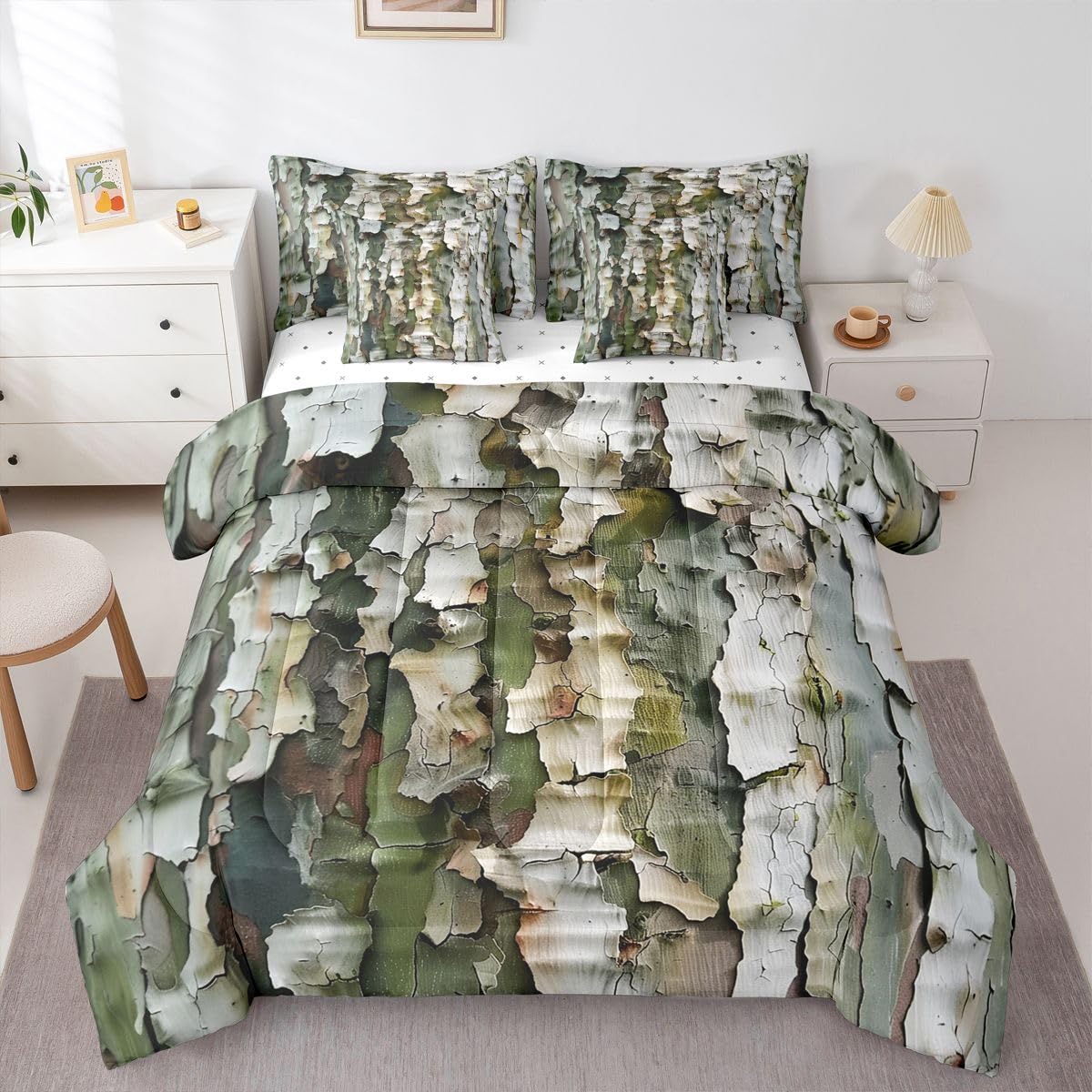 Feelyou Tree Branches Comforter Set with Sheets 7 Piece Queen Size Tree Leaf Bedding Set for Kids Boys Girls Botanical Bed in a Bag Nature Theme Room Decor Soft Microfiber
