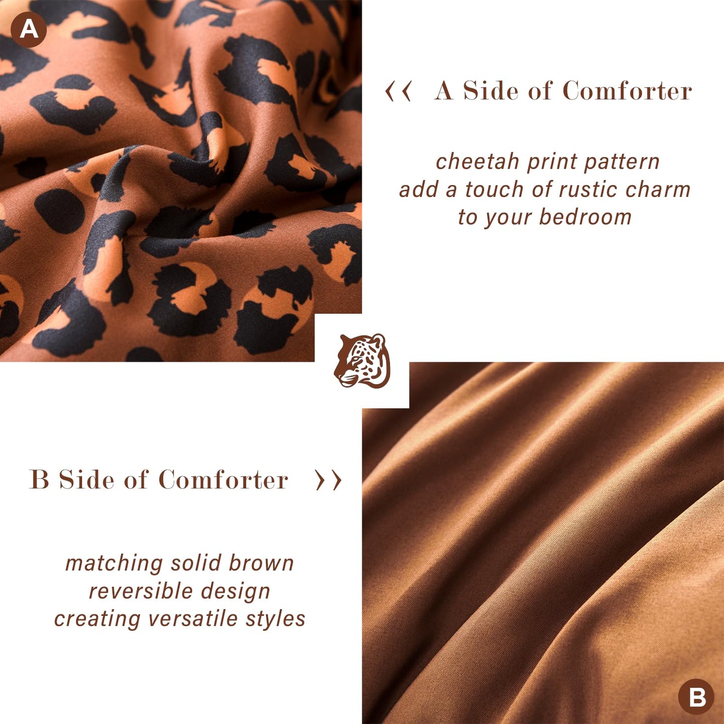 PERFEMET Cheetah Print Comforter Set Queen, 3 Pieces Animal Leopard Print Bedding Set with 2 Pillowcases, Soft Fluffy Farmhouse Leopard Pattern Bed Set for All Season (Brown, Queen)