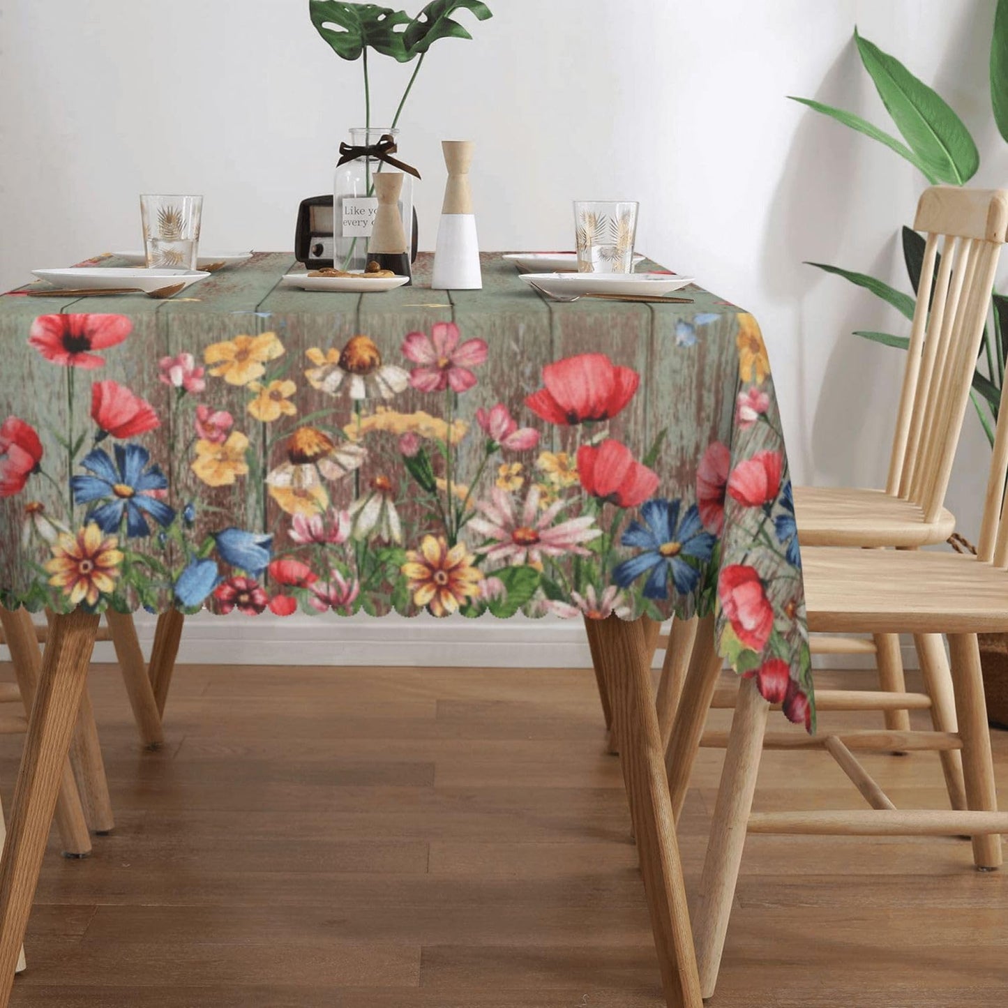 XIOURERY Wild Flowers Table Cloths Decorative for Dining Room, Flowers Brown Wood Washable Tablecloth for Home, Restaurant, Outdoor Party Table Cover 54x72 Inch