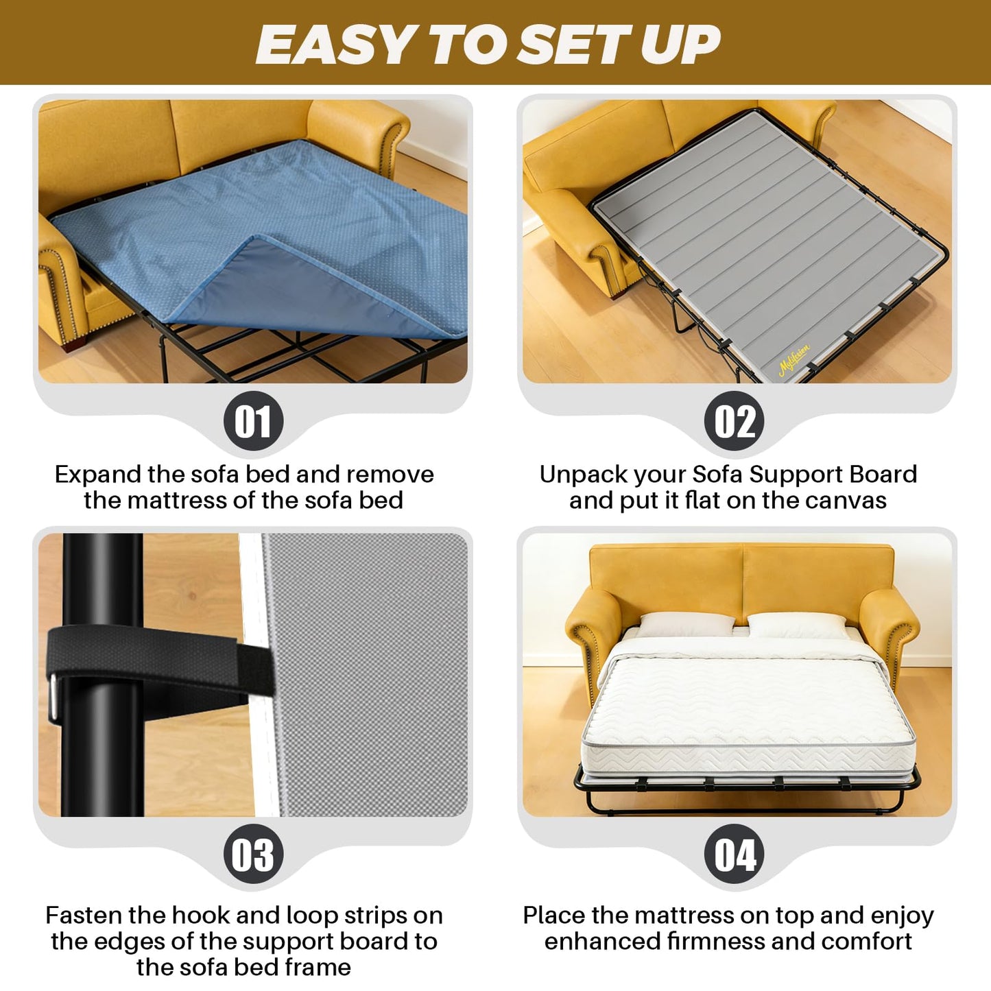 MYLIFESION Sleeper Sofa Support Board Queen Size (54”x64”), Sofa Bed Board for Pull Out Couch, Folds Up with Frame, Under Mattress Bar Shield