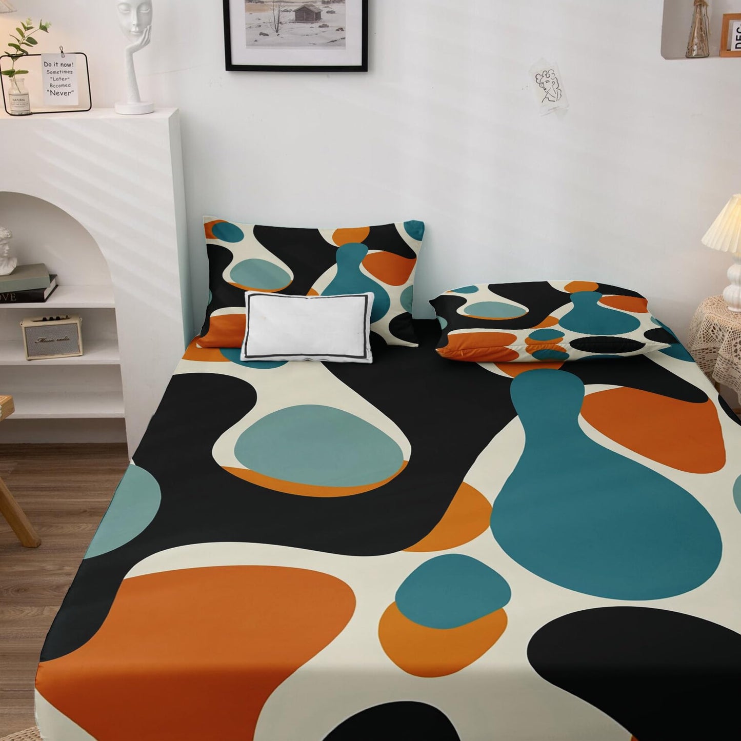 zcsm Geometric Sheets Queen Size - Abstract Modern Bed Sheets, Soft Microfiber & Deep Pocket & Wrinkle Free Patterned Bedding Sheets & Pillowcases, 1 Fitted Sheet, 1 Flat Sheet, 2 Pillow Cases