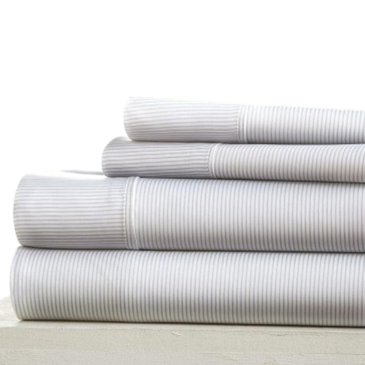 Linen Market 4 Piece Full Bedding Sheet Set (Light Gray Pinstriped) - Sleep Better Than Ever with These Ultra-Soft & Cooling Bed Sheets for Your Full Size Bed - Deep Pocket Fits 16" Mattress