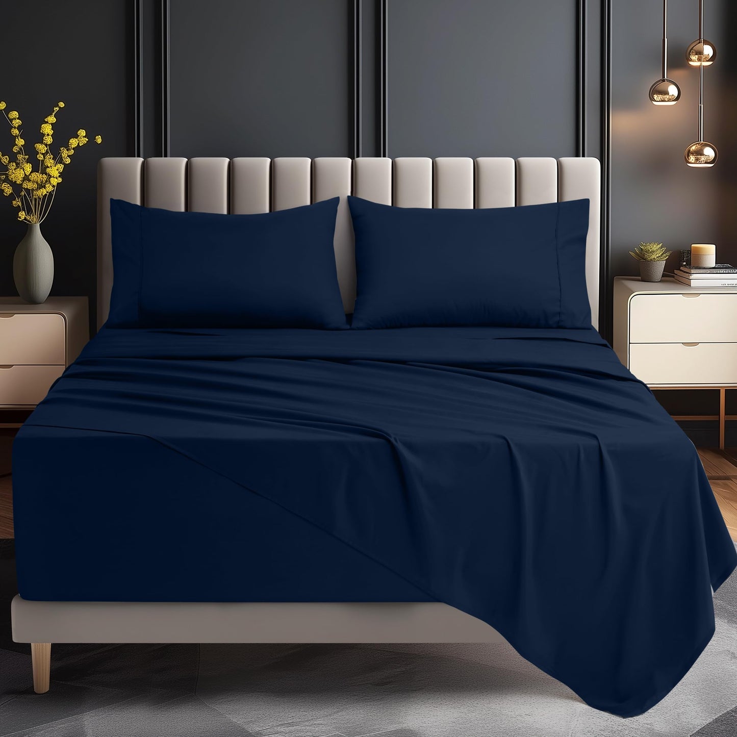 Utopia Bedding King Size Extra Deep Pocket Sheet Set – Fits Mattresses Up to 21 inches – Cooling, Soft & Breathable – Oeko-Tex 4 Piece Bed Sheets (Navy)