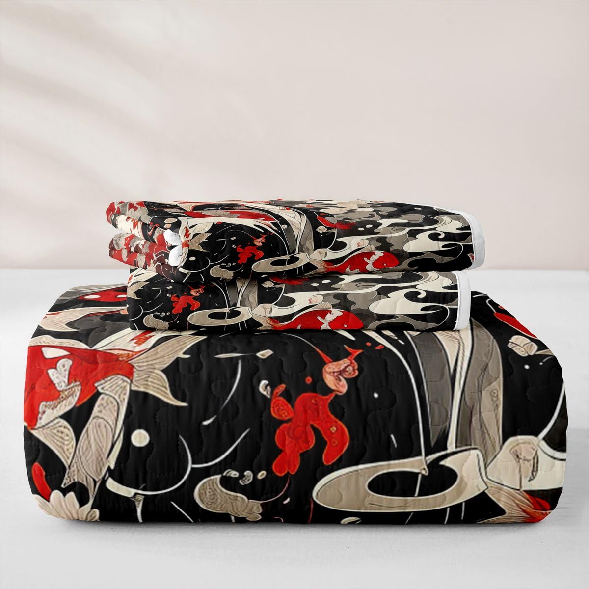 Erosebridal Japan Geisha Quilt Twin Size - Japanese Koi Fish Bedspread Traditional Asian Girls Bed Coverlet with 1 Pillowcase