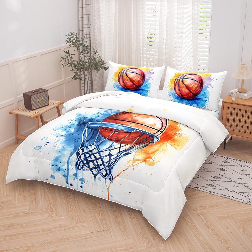 RUPSLO 5 Pieces Basketball Comforter Set Boys,Twin Comforter Bedding Set for Teens,Boys Twin Comforter Sets,Basketball Bedding Twin,Sports Comforter Twin 5Pcs