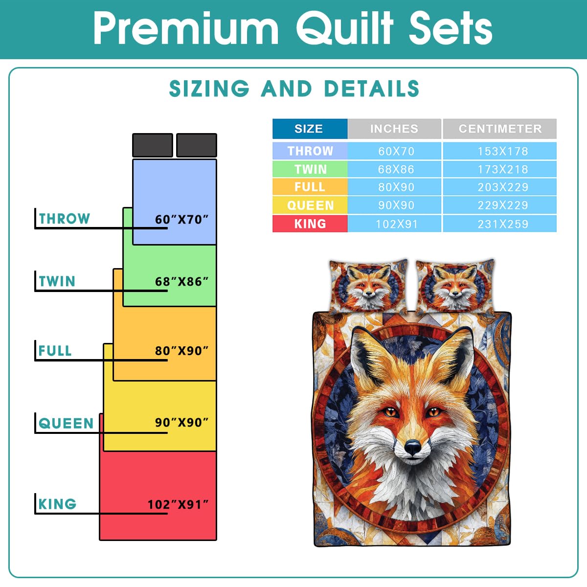 Jeminise Fox Patchwork Pattern Quilt Set, Animal Quilt Set Patchwork Style, Premium Quilt Pattern Bedspread for Mom Daughter, Fox Bedding Quilt (Full/Throw/Queen/King/Twin Size)