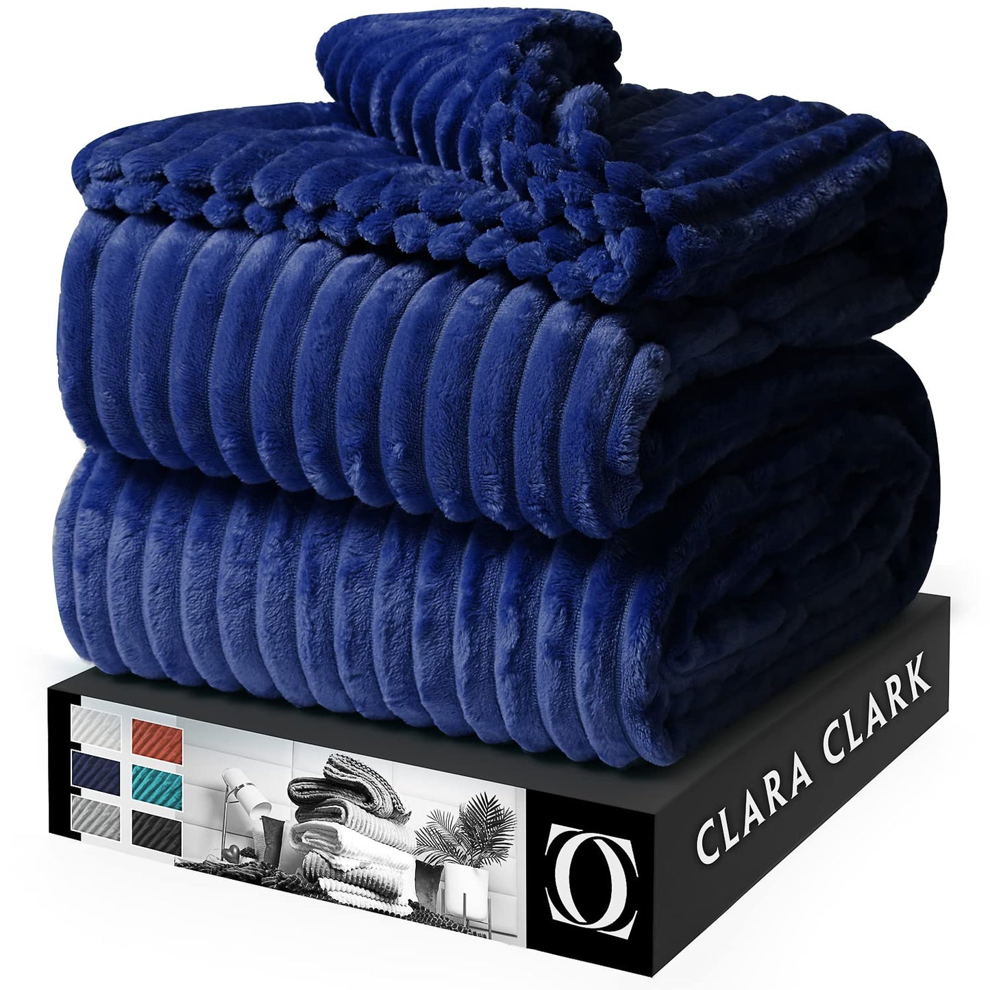 Clara Clark Cut Plush Fleece Throw Blanket - Twin Size - Lightweight Super Soft Fuzzy Luxury Bed Blanket for Bed - Machine Washable - (66x90) (Navy Blue)