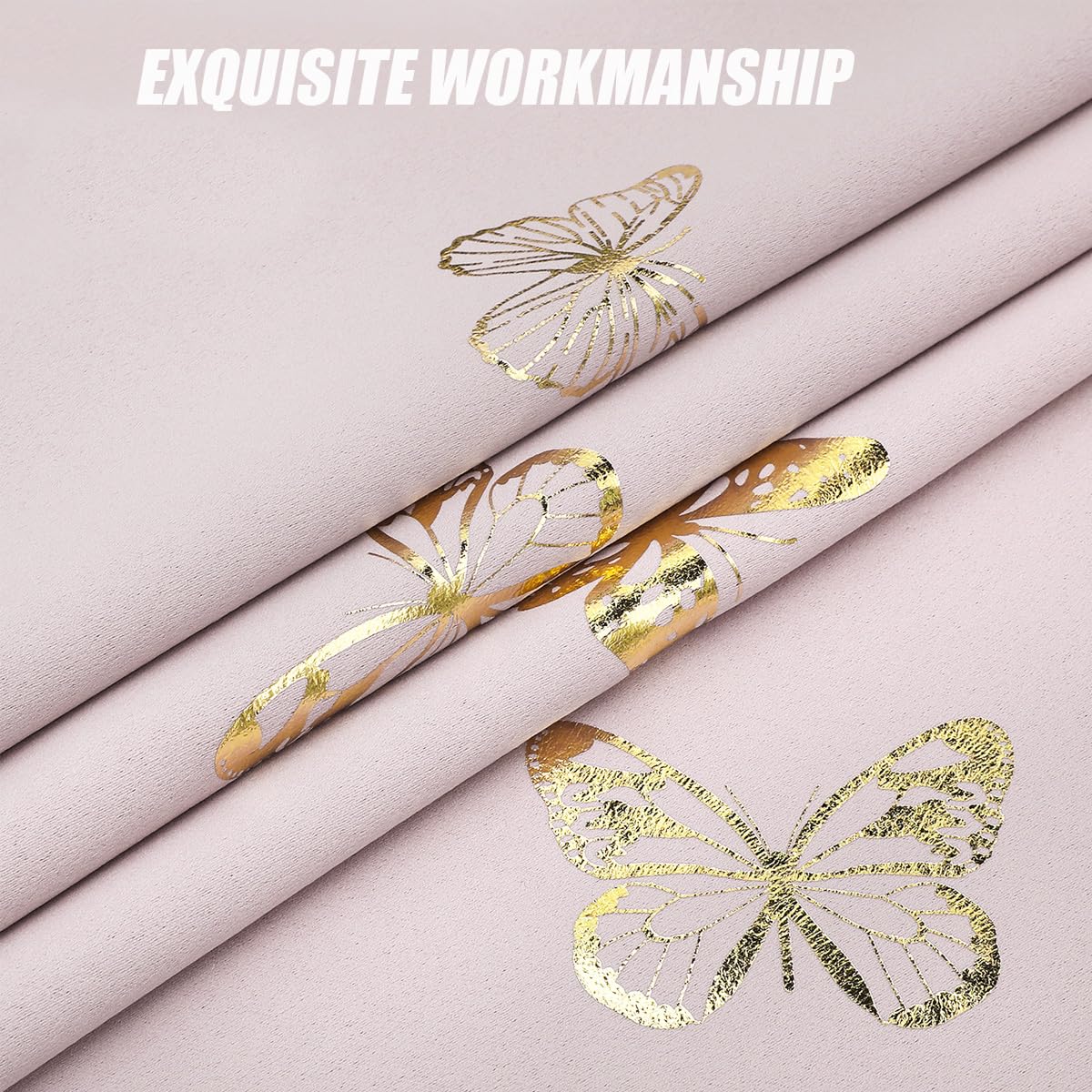 Jubilantex Pink and Gold Butterfly Blackout Curtains 84" Length for Baby Girls Nursery Bedroom and Living Room,80% Blackout Window Treatment,Grommet Top,2 Panels,Lavender Pink