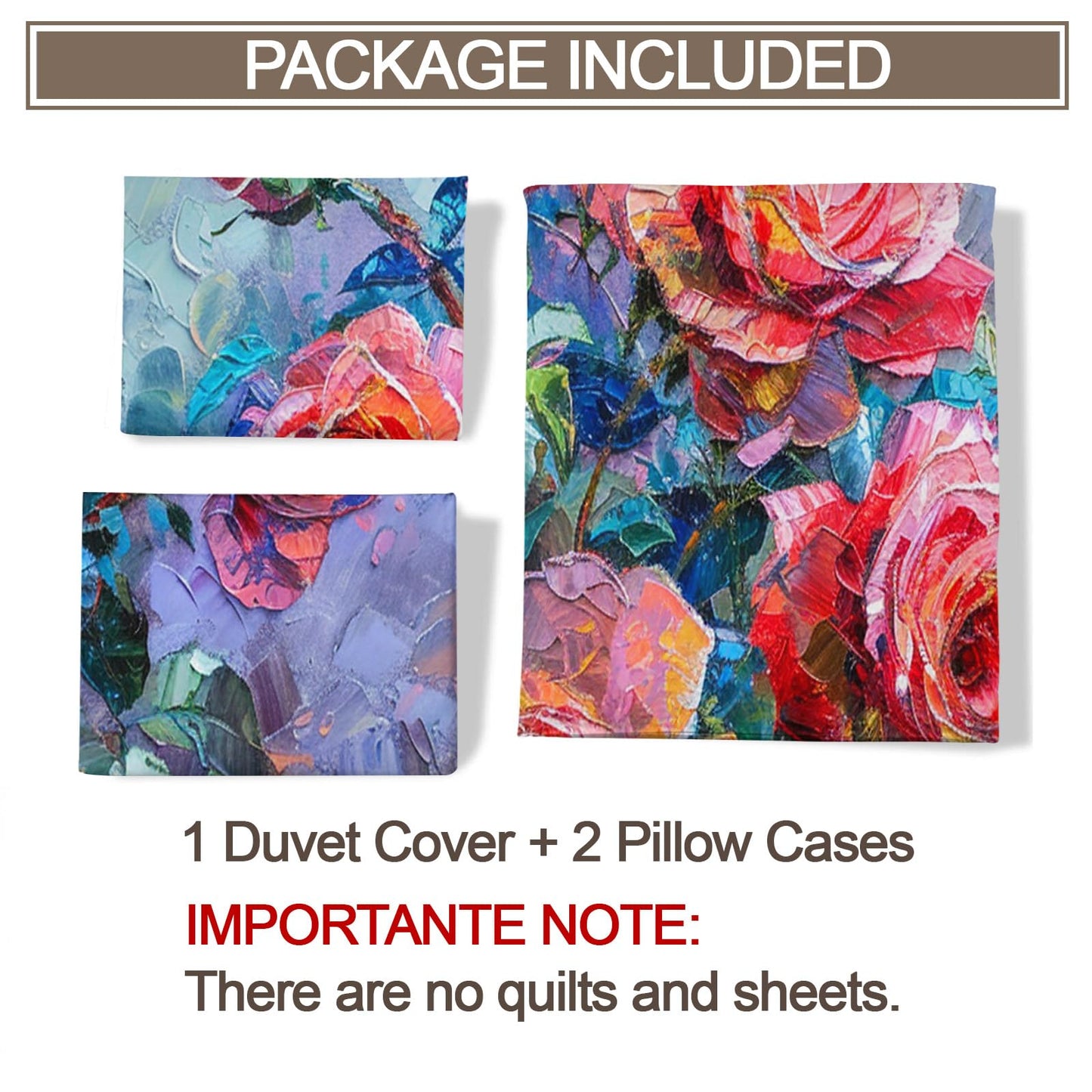 QINYUN Rose Flowers Comforter Set Oversized King, Vibrant Floral Bedding Set 3 Piece, Red Rose Blooming Duvet Cover with Zipper & Ties, 2 Pillowcases