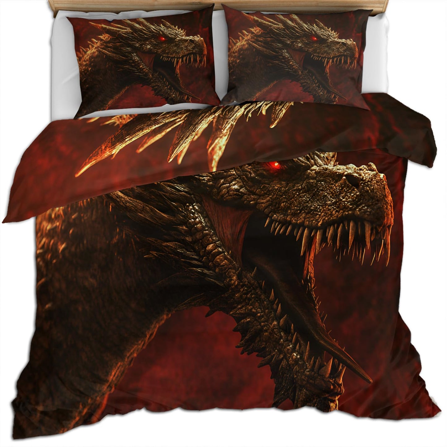 PAISUOQ Western Dragon Bedding Sets, Fantasy Animal Duvet Cover Queen, Evil Dragon Comforter Cover with Zipper Ties, 3 Pieces with 2 Pillowcases, Home Decor & Gifts