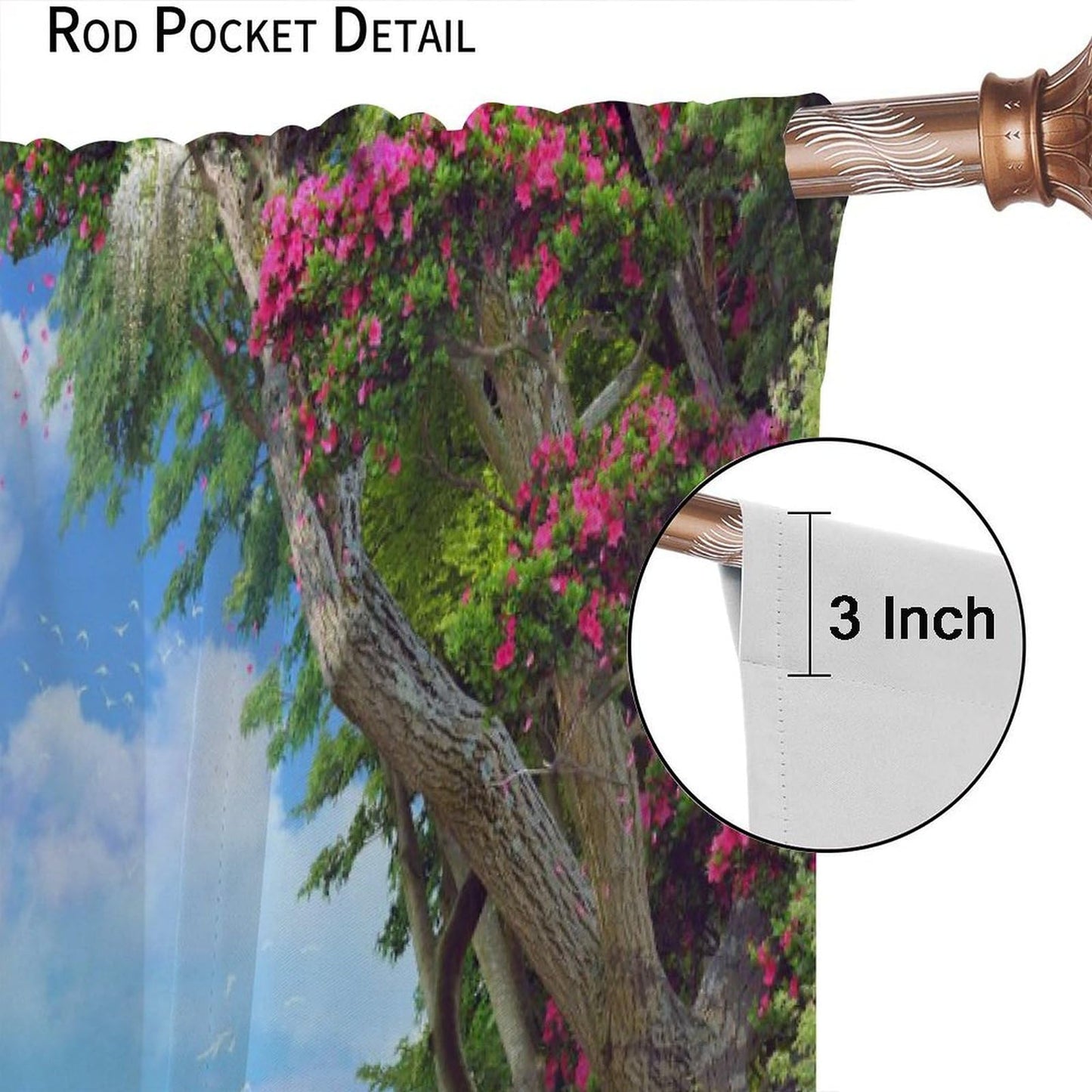 Forest Landscape Curtains, Nature Waterfall Scenery Floral River Falls Style Window Drapes, for Living Room Bedroom 42" W X 45" L (Decorative)