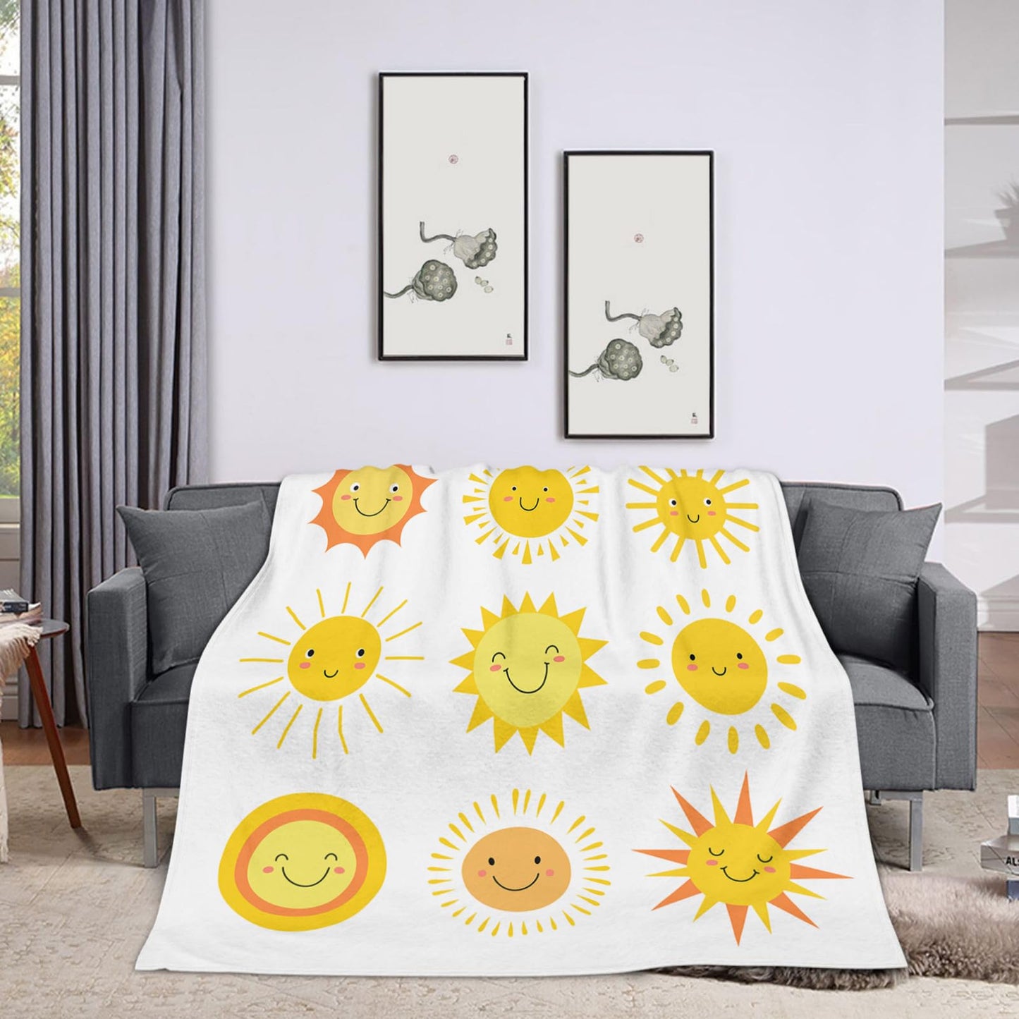 Throw Blanket 50x60 Inch,Funny Summer Sunshine Cozy Soft Lightweight Fuzzy Flannel Blanket Suitable for Couch Bed Sofa Living Room in All Seasons