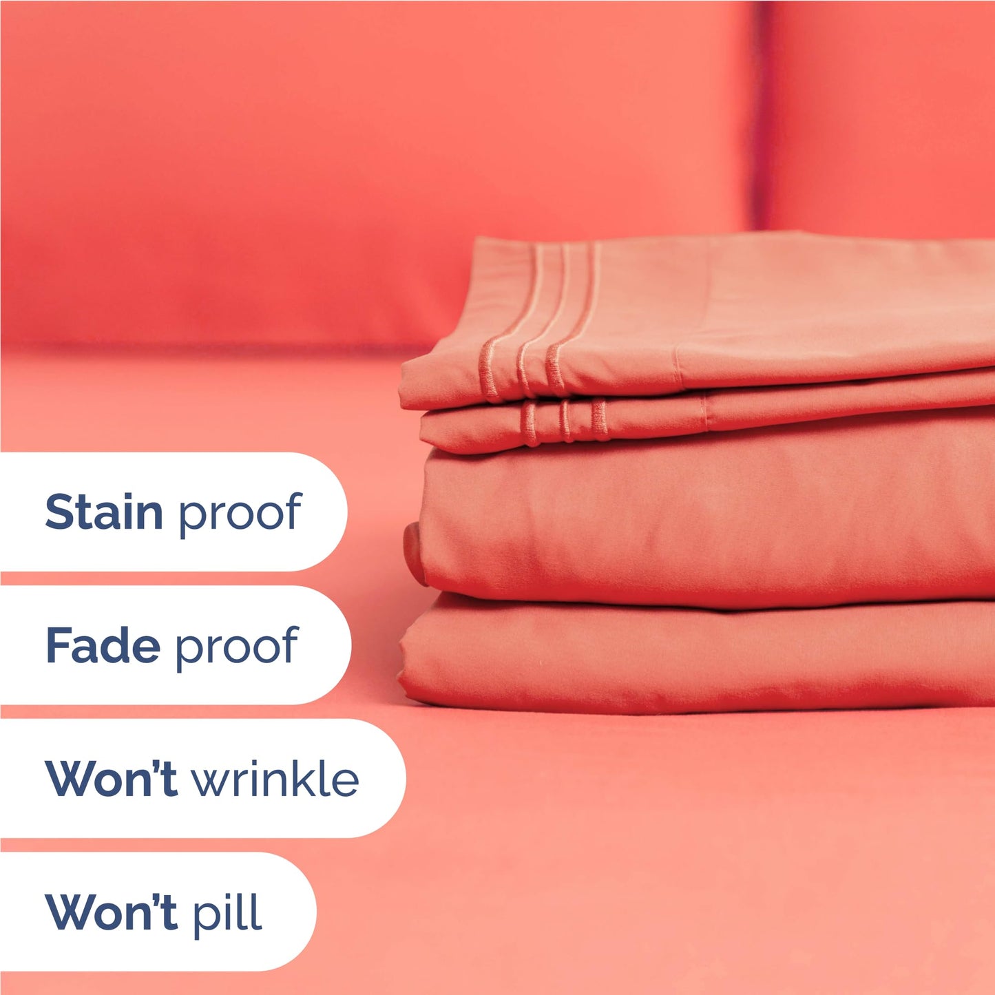 Full Size 4 Piece Sheet Set - Comfy Breathable & Cooling Sheets - Hotel Luxury Bed Sheets for Women & Men - Deep Pockets, Easy-Fit, Extra Soft and Wrinkle Free Sheets - Coral Oeko-Tex Bed Sheet Set