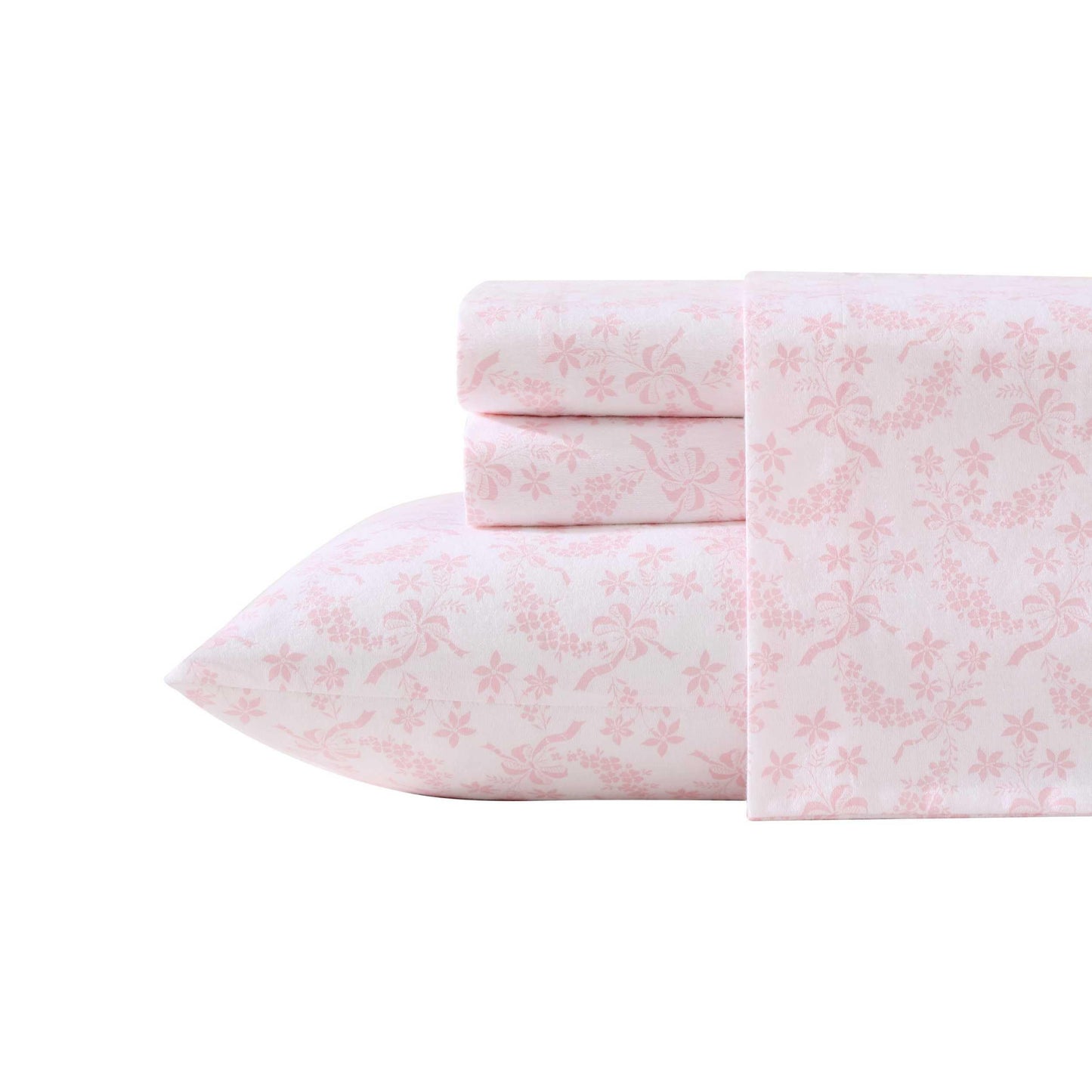Laura Ashley - King Sheet Set, Crisp & Cool Cotton Percale Bedding with Deep Pockets, Lightweight for Year Round Comfort, Bed Sheets with Matching Pillowcases (Antoinette Pink)