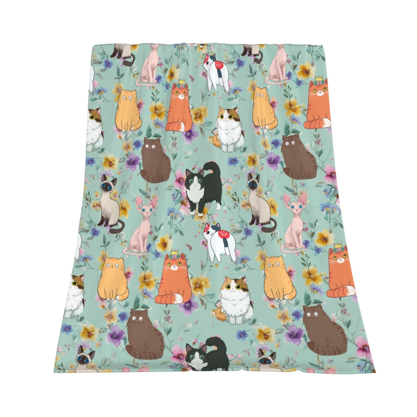Cute Cat Floral Flannel Blanket Throw Soft Cozy Blanket for Living Room Couch Sofa Bed 50 x 60 Inches