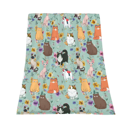 Cute Cat Floral Flannel Blanket Throw Soft Cozy Blanket for Living Room Couch Sofa Bed 50 x 60 Inches
