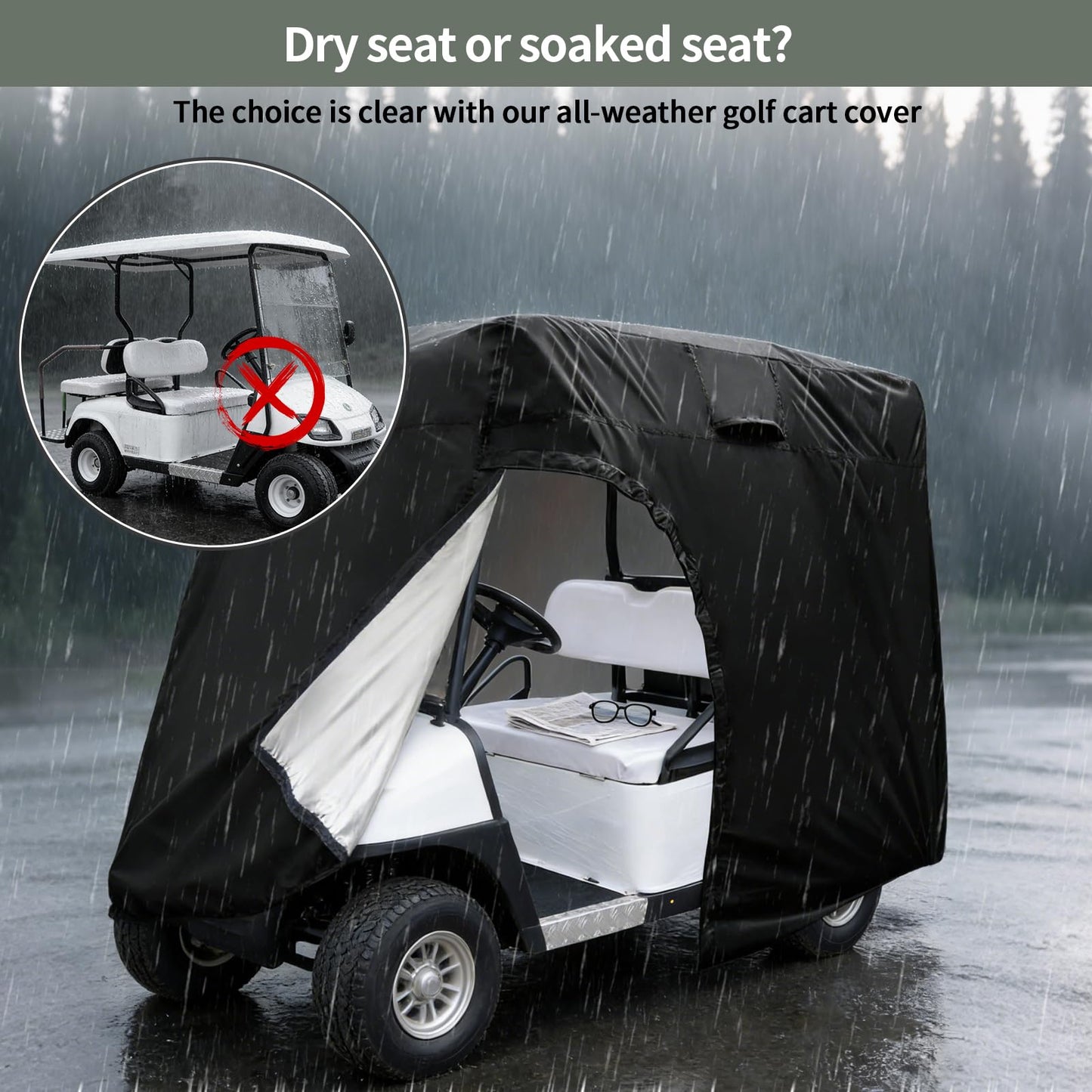 Joymo Golf Cart Cover 6 Passenger, Golf Cart Rain Cover Heavy-Duty All Weather Protection Covers for EZ GO Golf Cart Accessories, Outdoor Club Car Seat Covers Winter Summer(144" L x 54" W x 76" H)