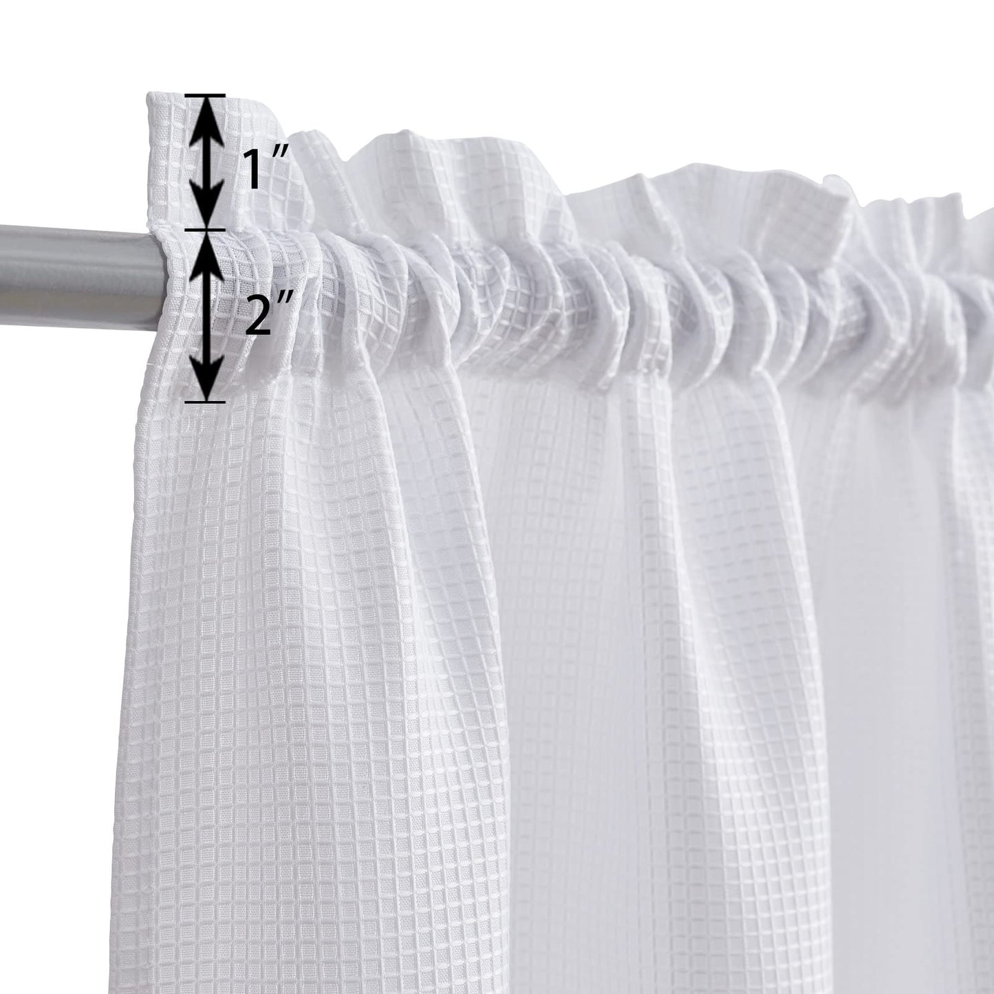 Valea Home Water Repellent Tailored Tier Pair Curtains, Waffle Weave Textured Short Curtains for Bathroom, 72" x 45", White, Set of 2