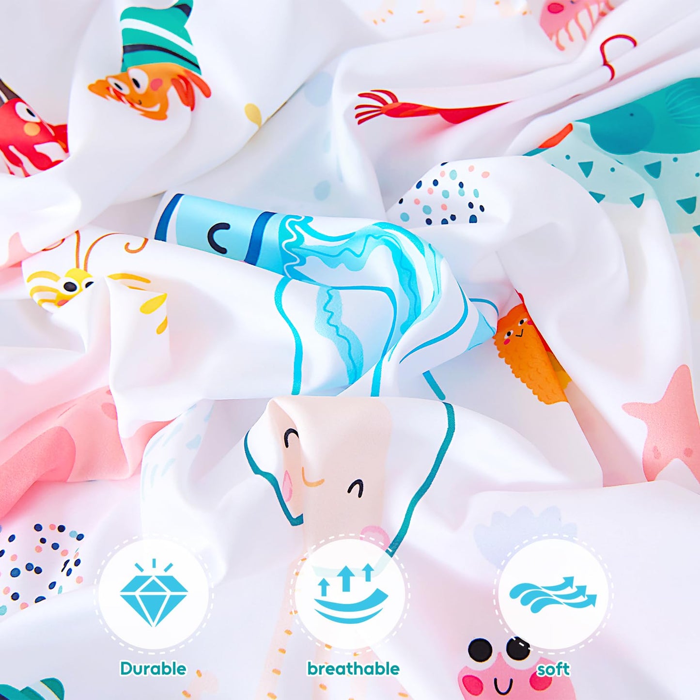 Homilay Full Sheet Set Kids - Ocean Shrimp Crab Fish 4 Pieces Soft Microfiber Cartoon Style Bedsheets for Boys Girls Teens, Oeko TEX Breathable 15 Inch Deep Pocket Sheets(Marine Animals)
