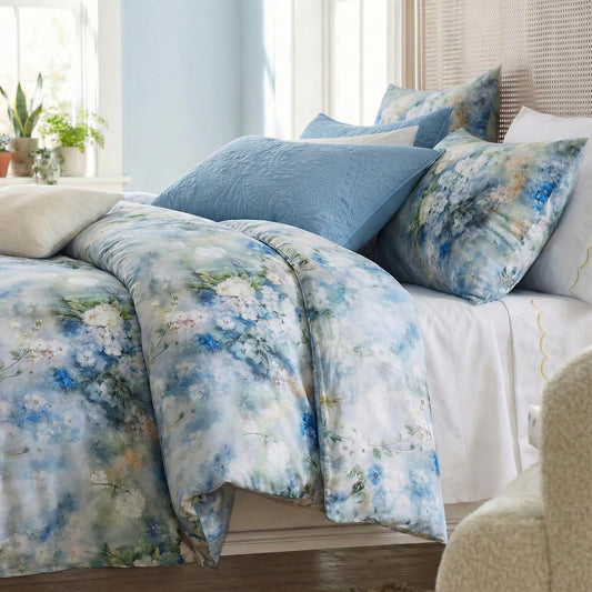 Bedorm Blue Floral Duvet Cover Queen 100% Cotton Bedding Set White and Blue Flower Print 3 Pcs Soft & Breathable Duvet Cover Set with Zipper Closure Vintage Bedroom Decor