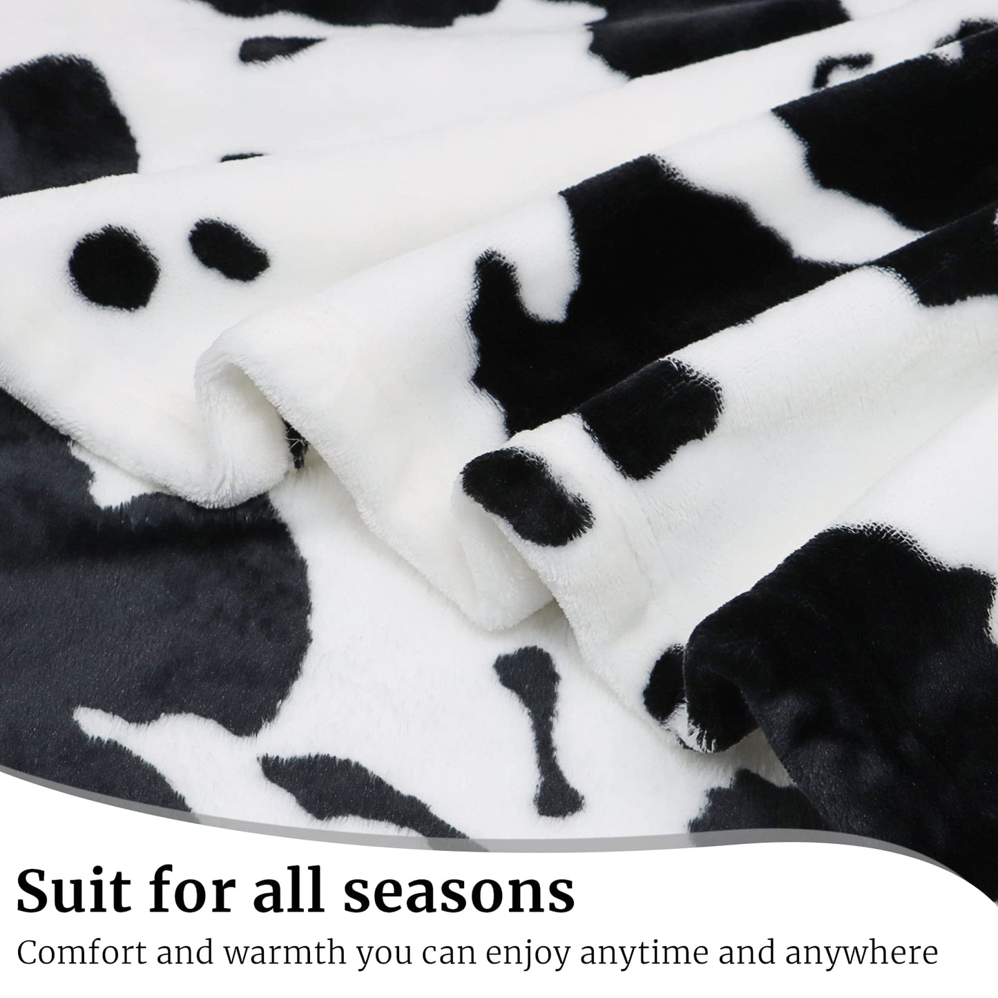 Cow Print Blanket Warm Plush Cute Throw Soft Fleece Flannel Lightweight Black & White Blankets for Living Rooms Sofa Bedroom All Seasons Decor Cow Gifts for Adults Kids Teens 50" x 60"