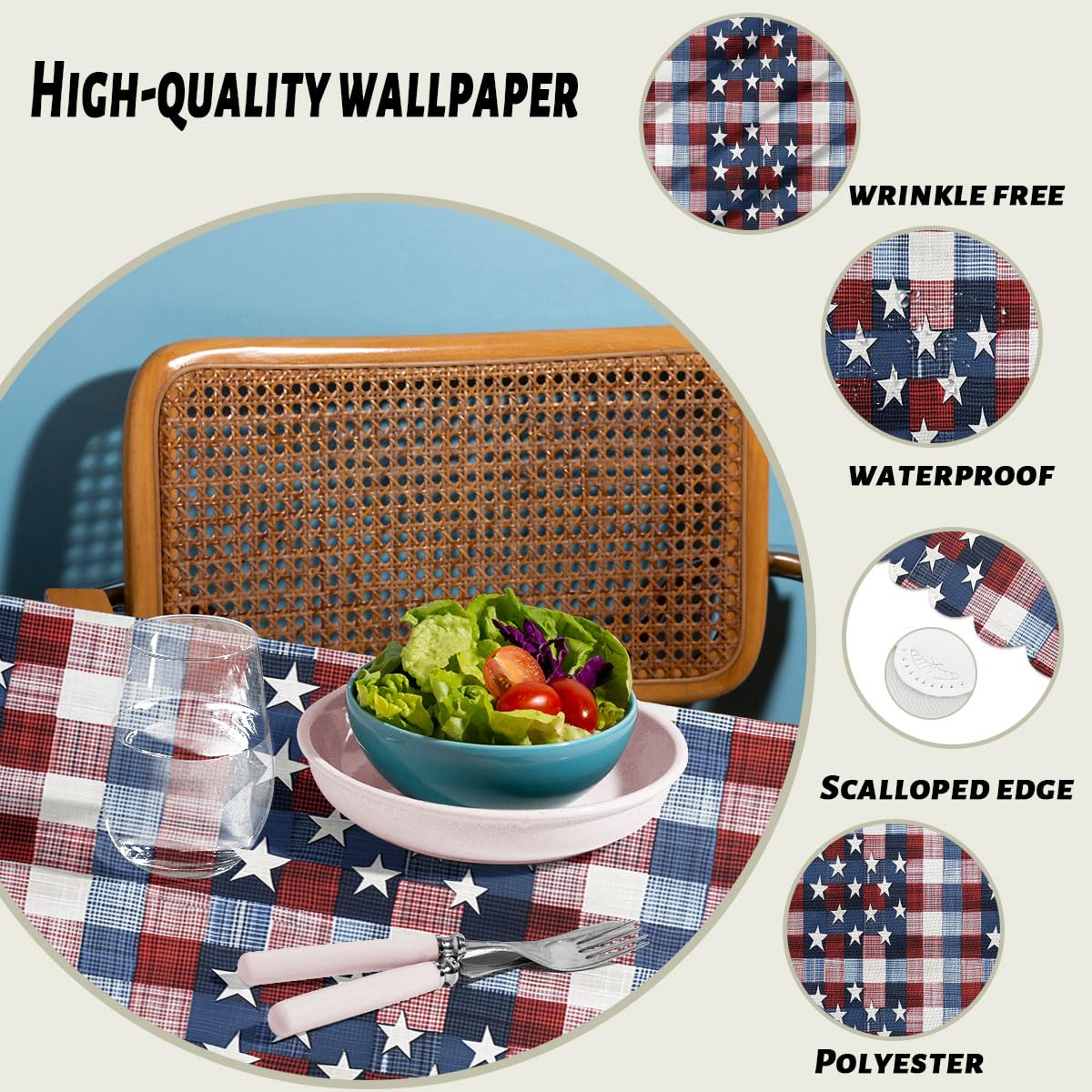 XYJFZL American Stars Table Cloth Red White Blue Plaid Patriotic Rectangle Tablecloth Picnic Table Cover BBQ Table Cloths Polyester for Kitchen Coffee 52 x 70 Inch 4-6 Seats