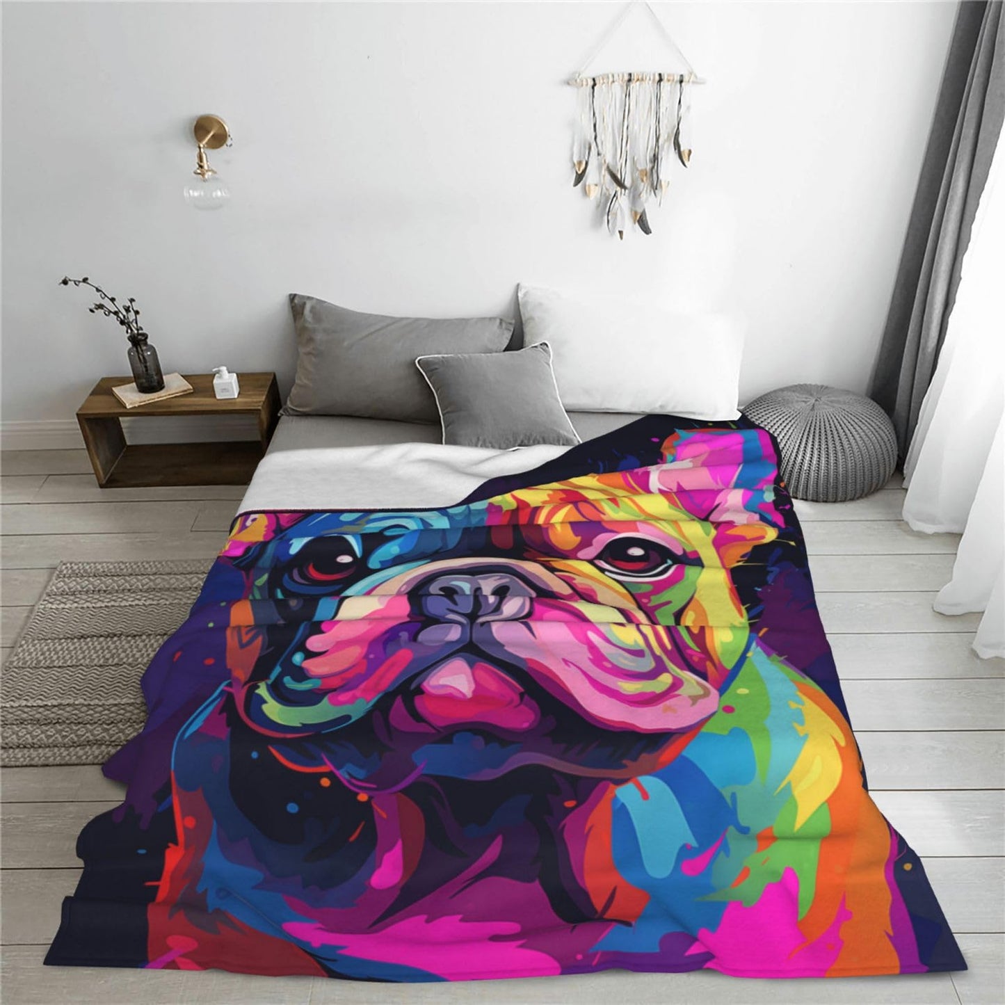Colorful English Bulldog Fleece Throw Blanket for Mom, Women, Men, Kids - Super Soft Plush Animal Print - 50"x60"