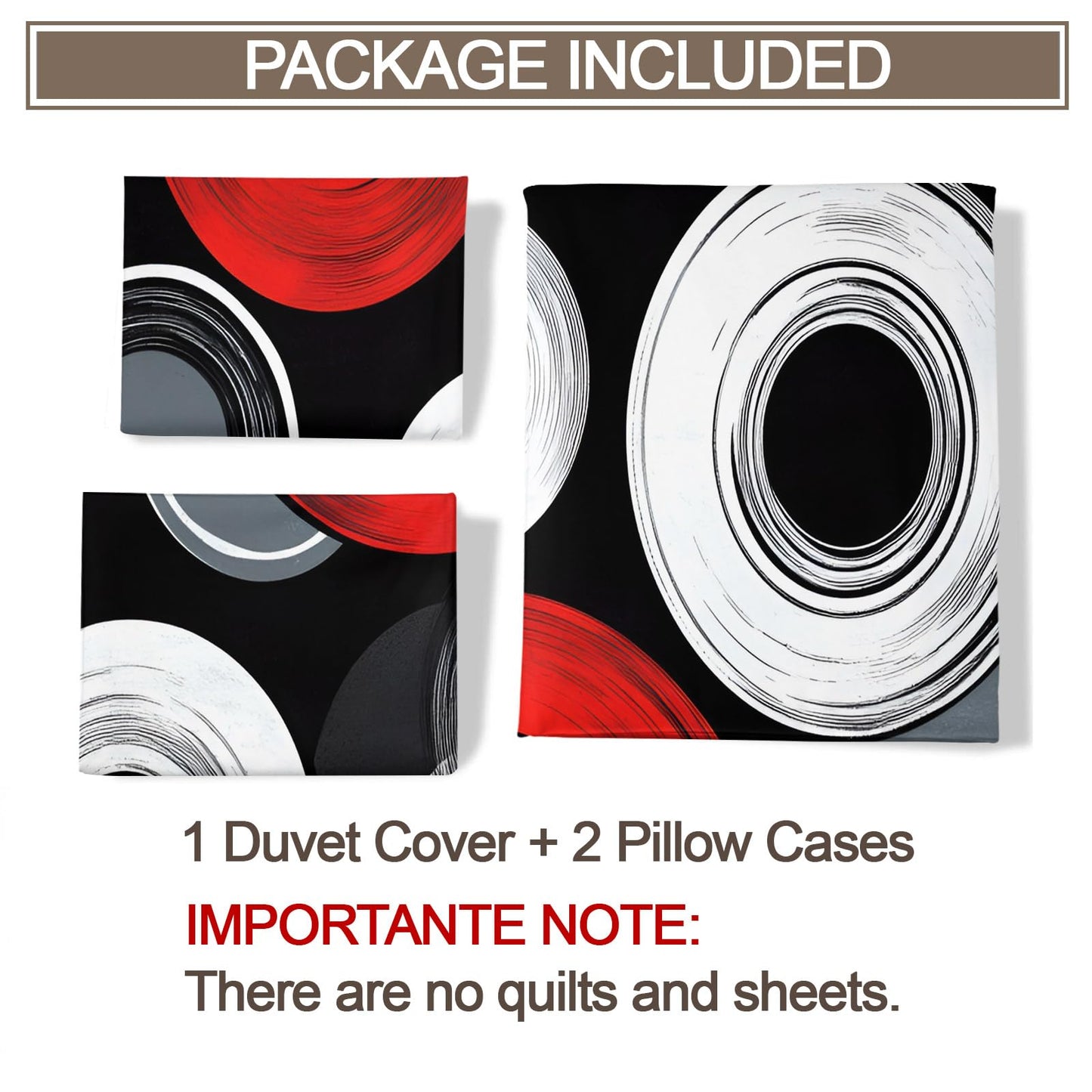 GKPLY Red Black Circles Duvet Cover Cal King, Modern Abstract Bedding Sets, Bold Geometric Comforter Set, Zipper & Ties, Retro Style Duvet Cover & 2 Pillow Cases, Reversible Print