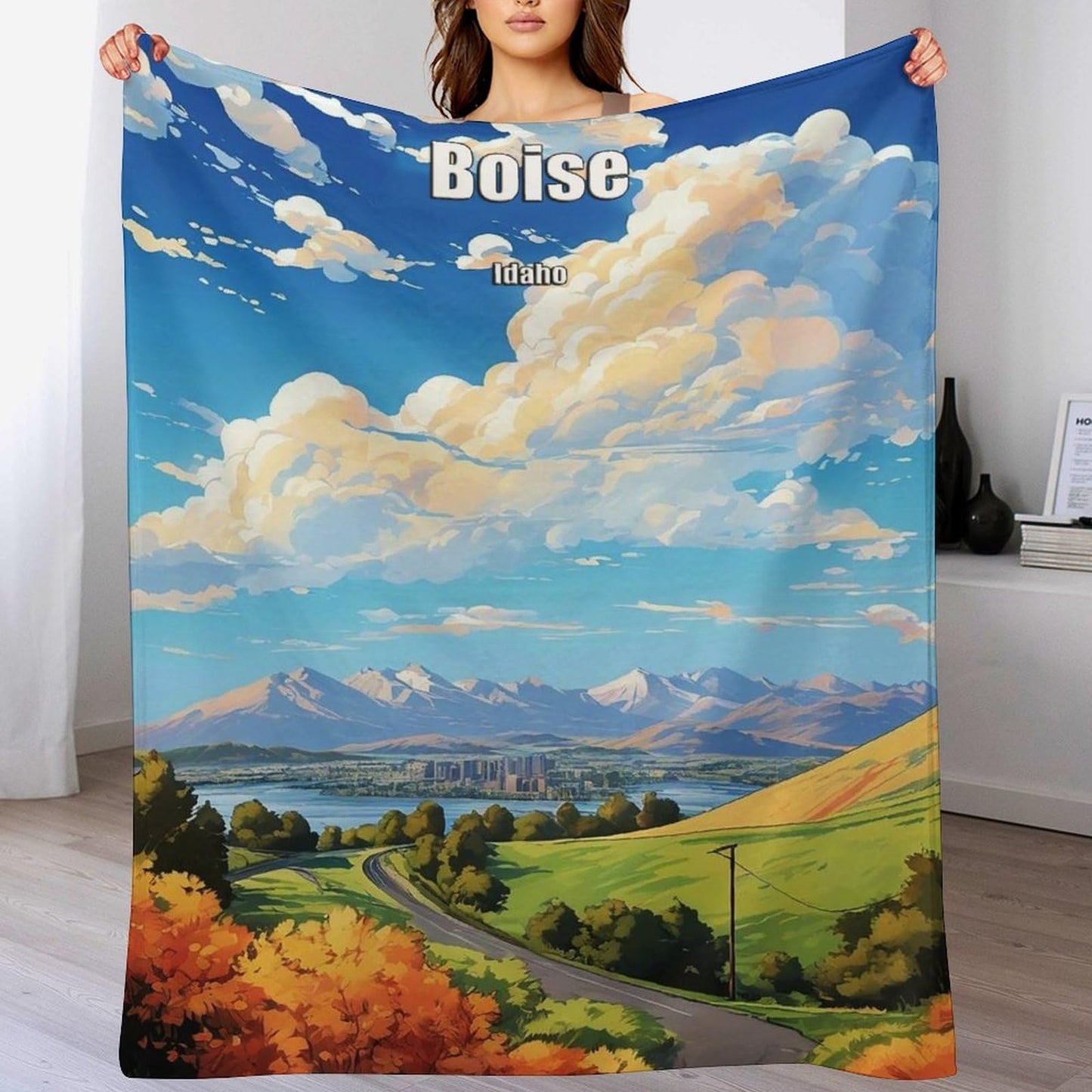 Boise Idaho City Skyline Landscape Abstract Blanket Soft Flannel Lightweight Blanket Outdoor Travel Carry Living Room Bedroom Sofa Decoration Gifts 40x50 Inch