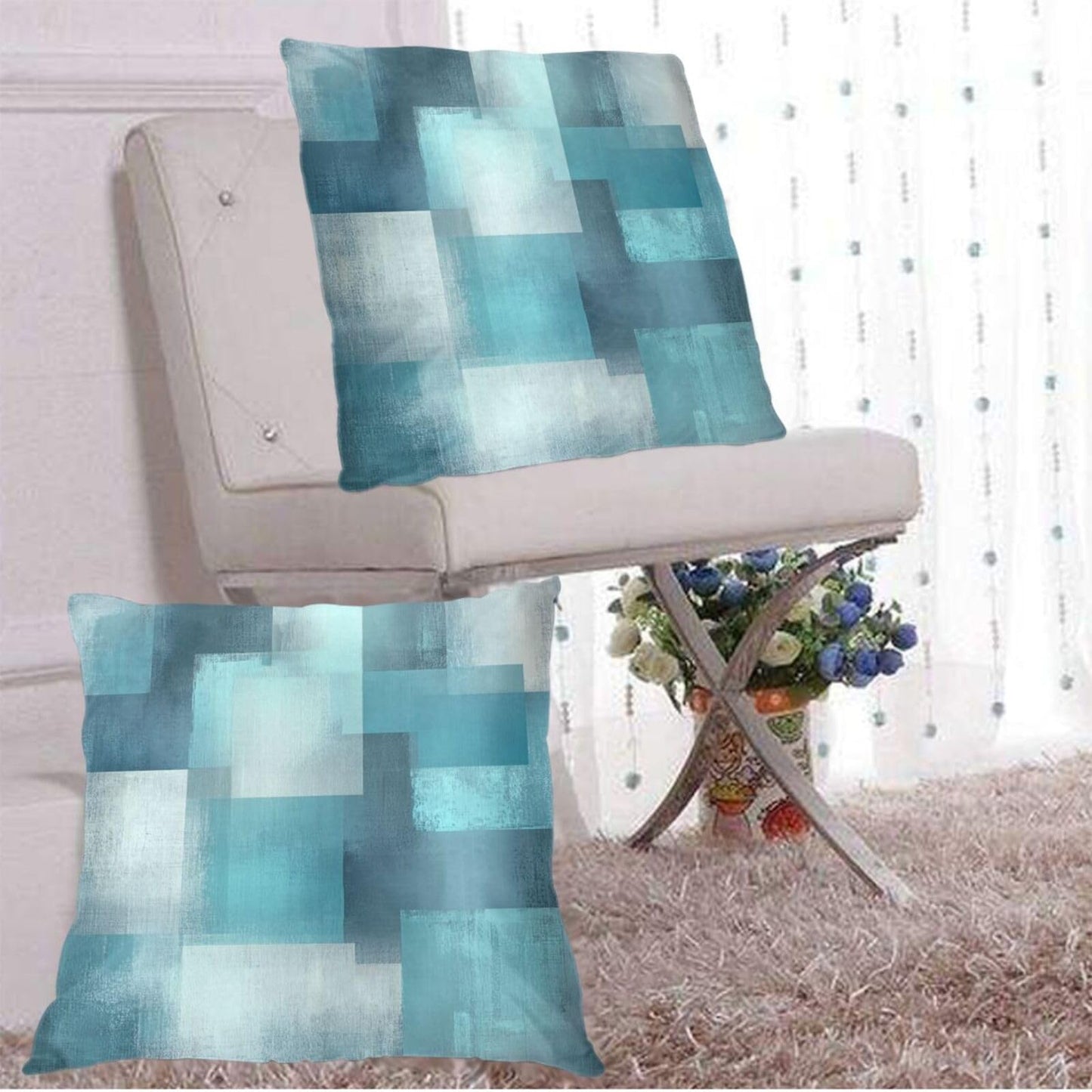 Droerfes Turquoise Grey Teal Throw Pillow Covers Set of 2 Couch Pillow Case Decoration Cushion Covers for Sofa Home Living Room Bedroom Outdoor 18X18 Inch