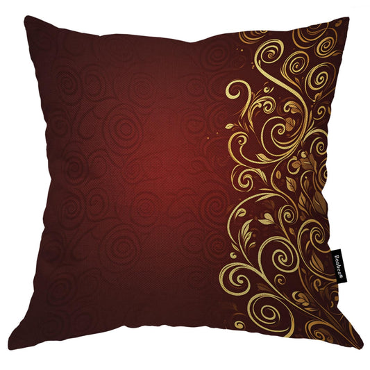Beabes Abstract Floral Red 18x18 Decorative Throw Pillow Cover Grunge Gold Red Swirl Flowers Leaves Double-Sided Couch Pillow Case Accent Cushion Covers for Home Sofa Bedroom Car Office