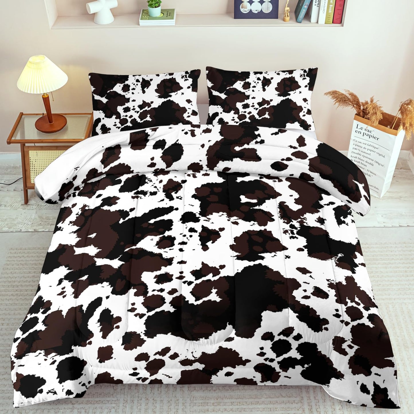llyxsesty Western Comforter Set King Animal Cow Print Comforter Set King Boys Black and White Farmhouse Bedding Quilt Girls Cowboy Bedding Western Room Decor Cow Print Country Quilt