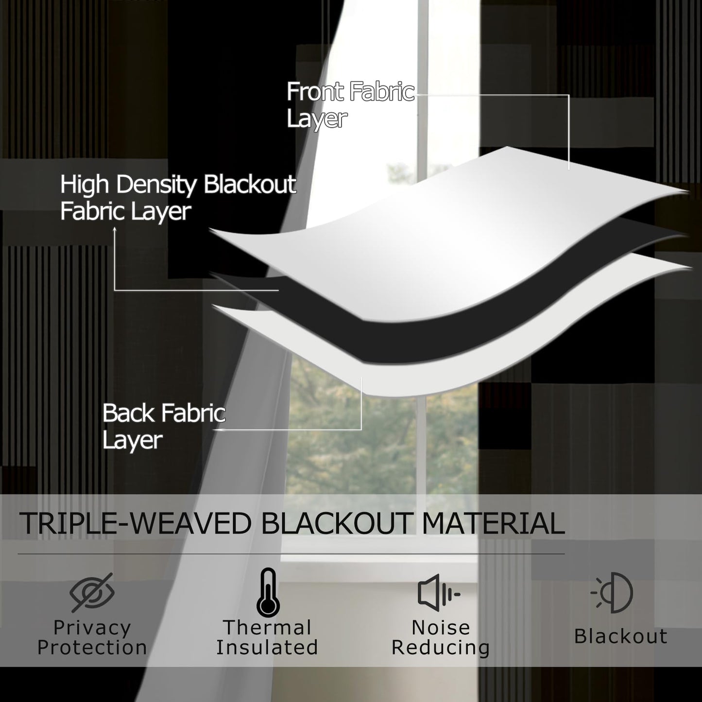 Solvivae Geometric Curtains 63 Inch Length, Modern Abstract Brown Taupe Beige Blackout Curtains for Bedroom Living Room, Room Darkening Thermal Insulated Grommet Drapes, Patterned Window Treatments