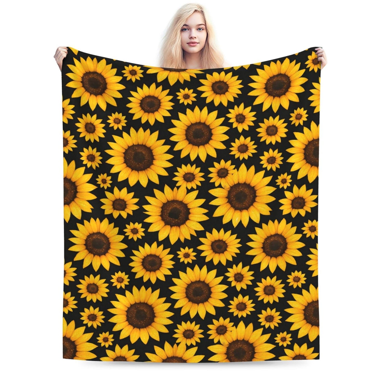 Abucaky Sunflowers Floral Fleece Throw Blanket Ultra Soft Cozy Decorative Flannel Blanket for Home Bed Couch Chair Travel 50x40in