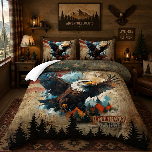 Nttopship American Flag Eagle Comforter Set Twin Size for Adults 3Pcs,Eagle USA Flag Bedding Soft Warm Comforer for All Season Room Decor with 1 Comforter and 2 Pillow Case